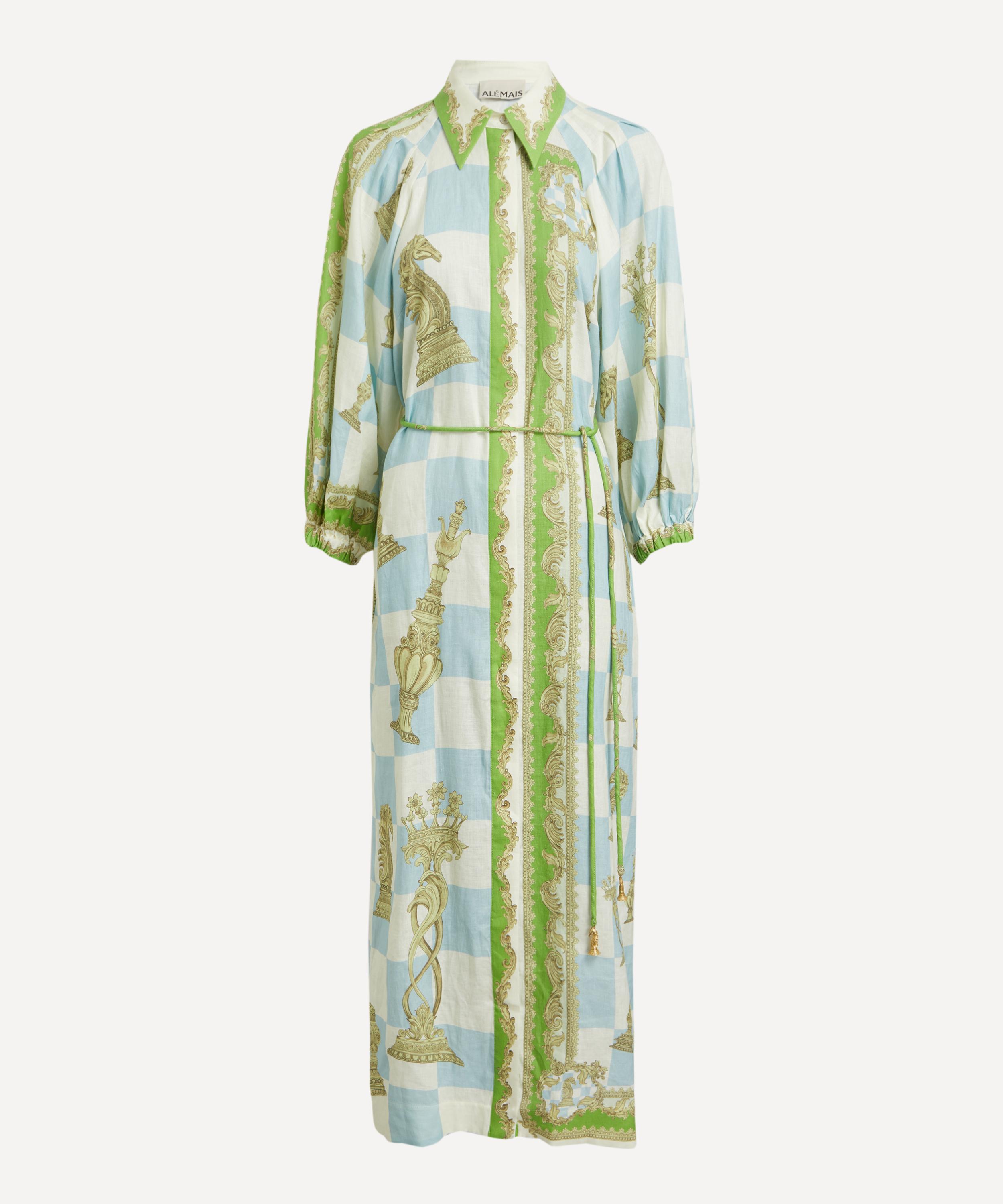 Alemais Checkmate Printed Linen Shirt Dress
