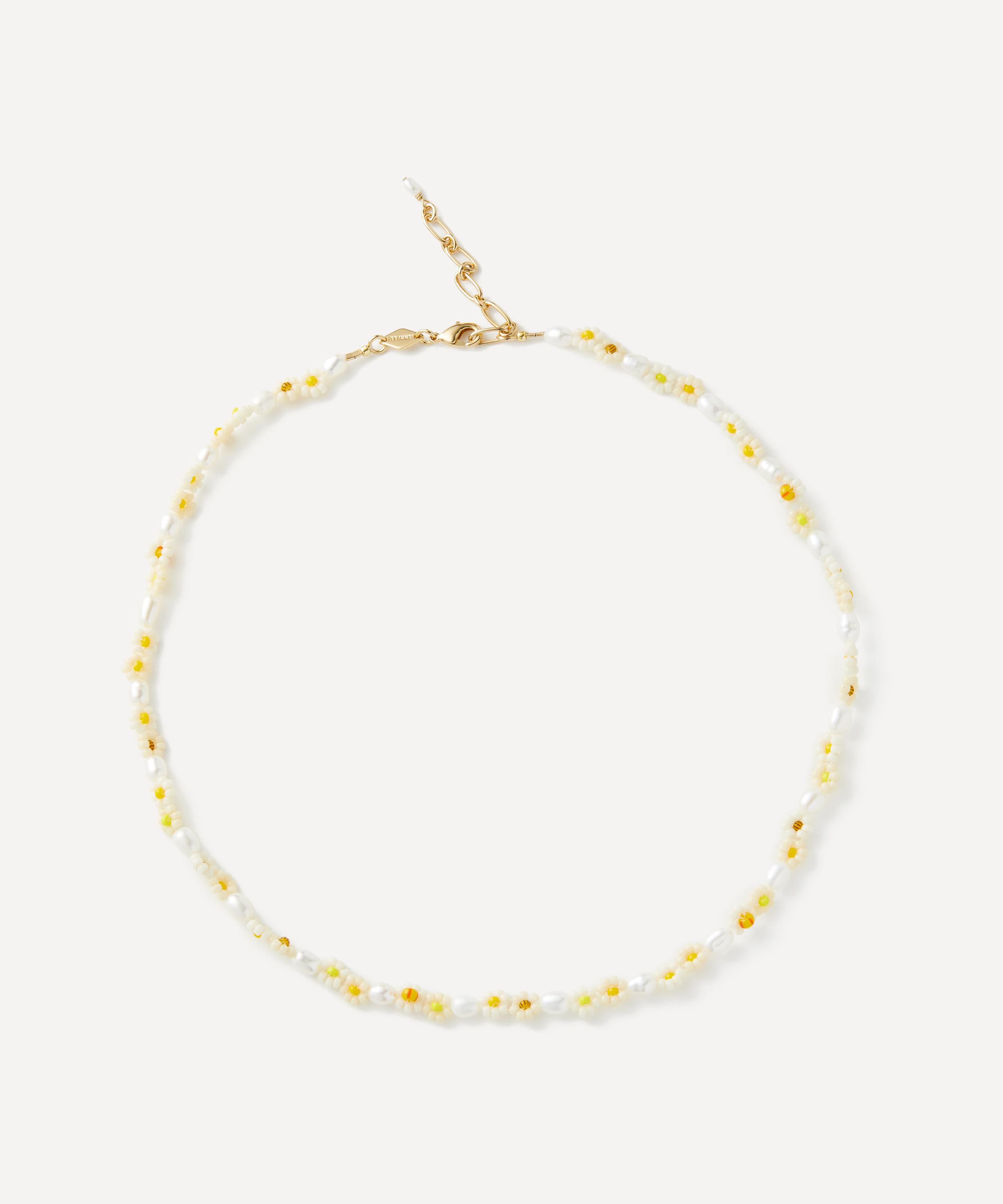 ANNI LU 18ct Gold-Plated Daisy Flower Bead Necklace White Luxury Christmas Gift / Present