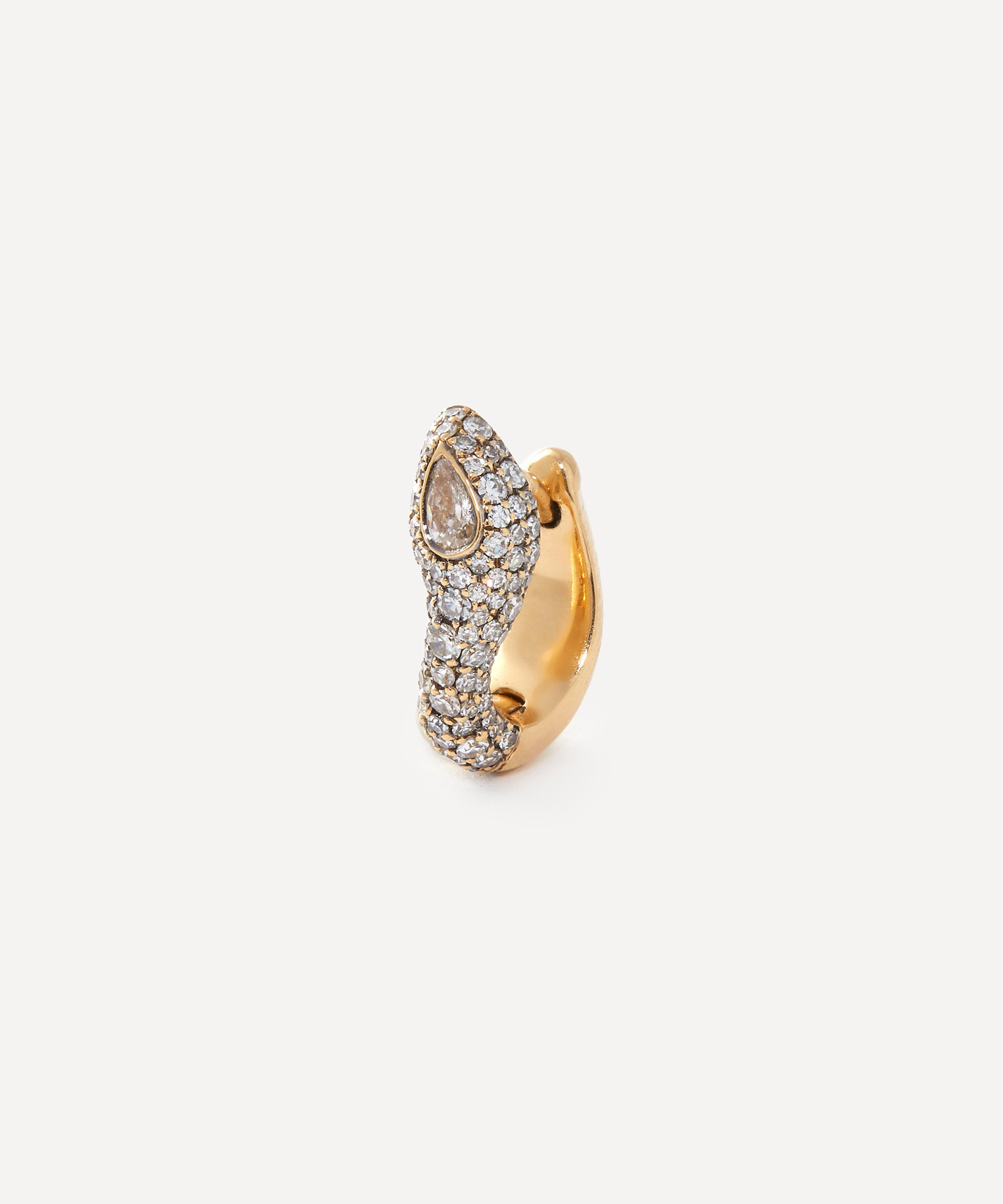 Shop Selim Mouzannar 18ct Gold Basilisk Diamond Huggie Hoop Earring Left
