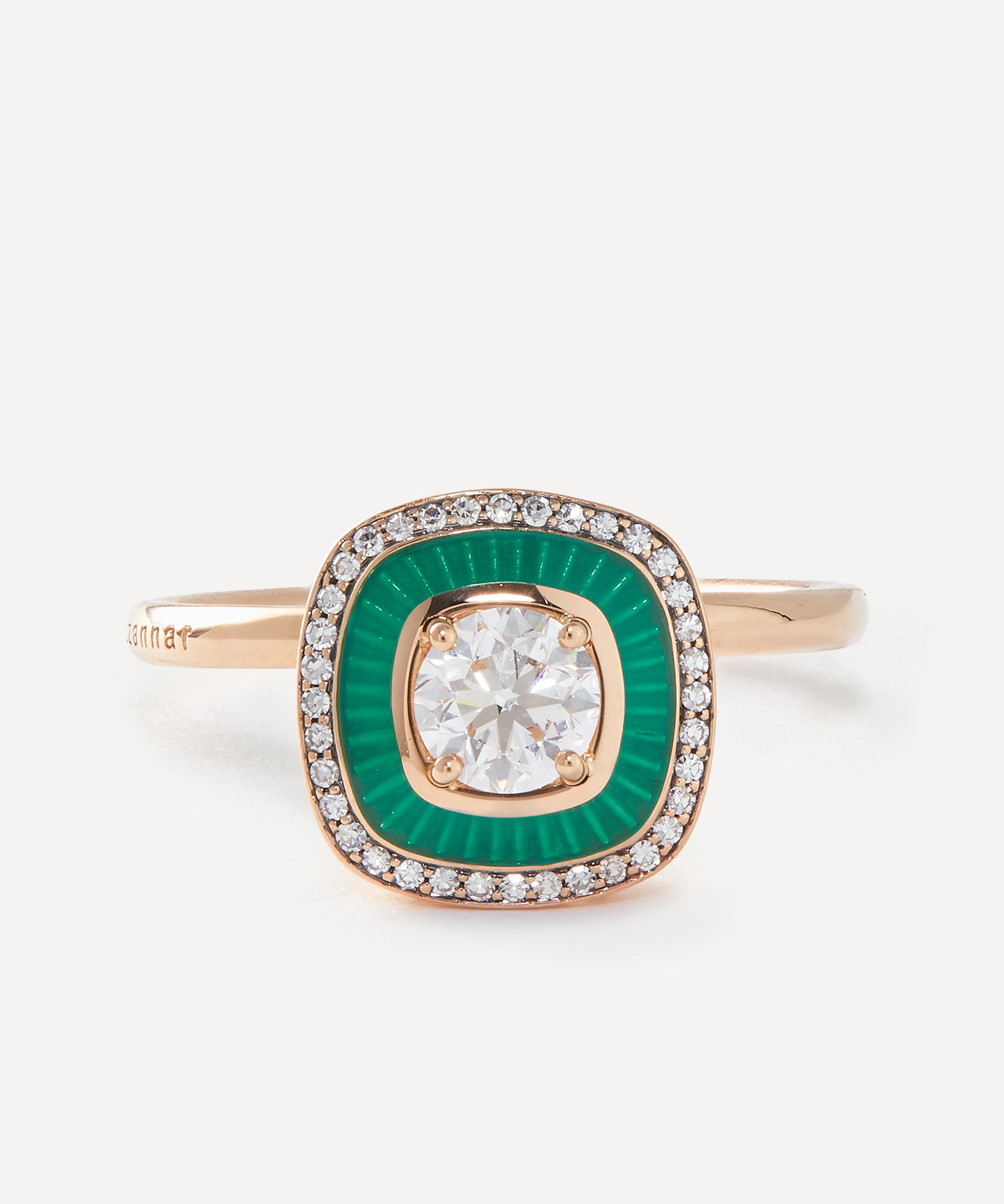 Selim Mouzannar 18ct Rose Gold Mina Green Enamel Diamond Ring
