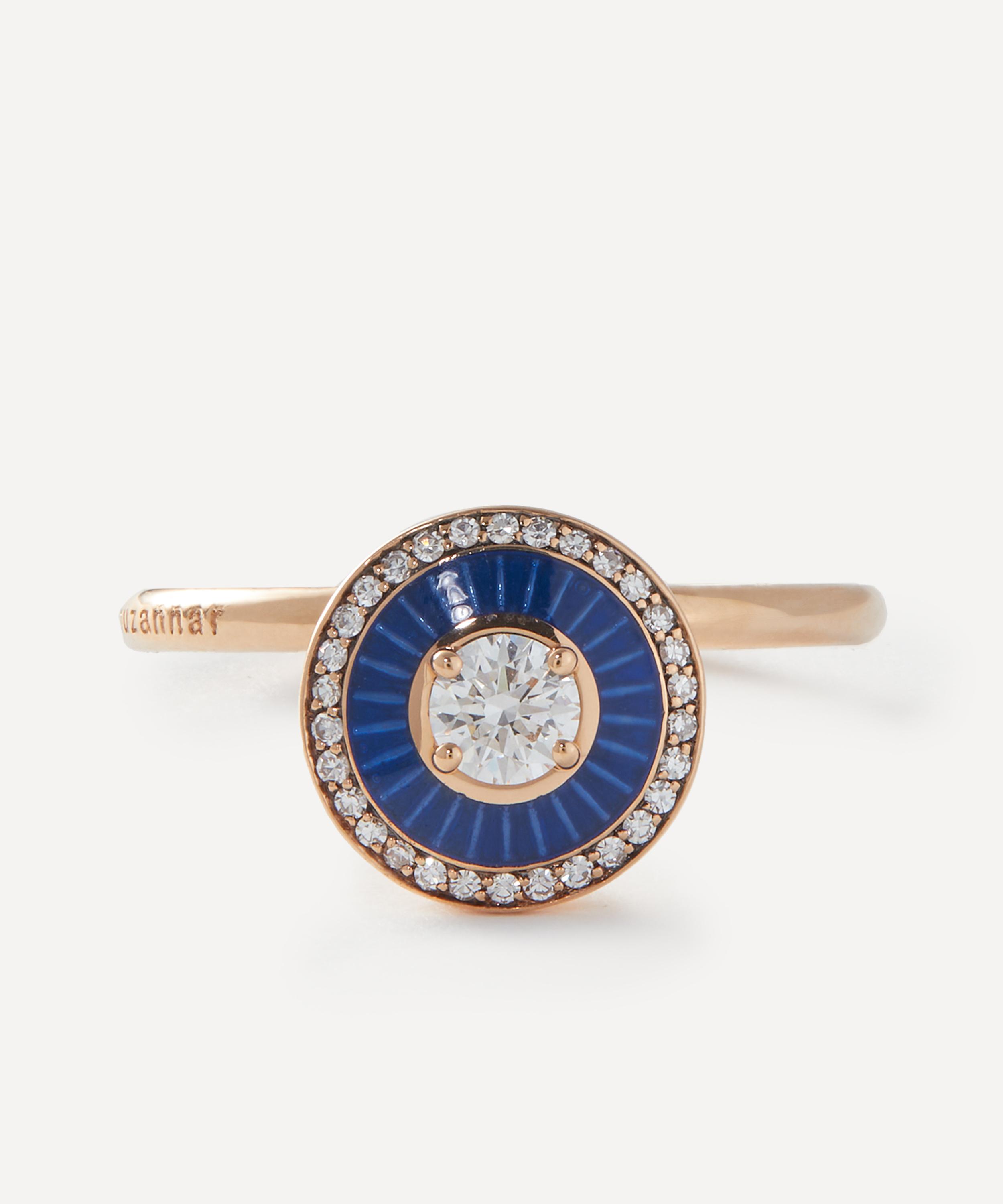 Selim Mouzannar 18ct Rose Gold Mina Navy Enamel Diamond Ring