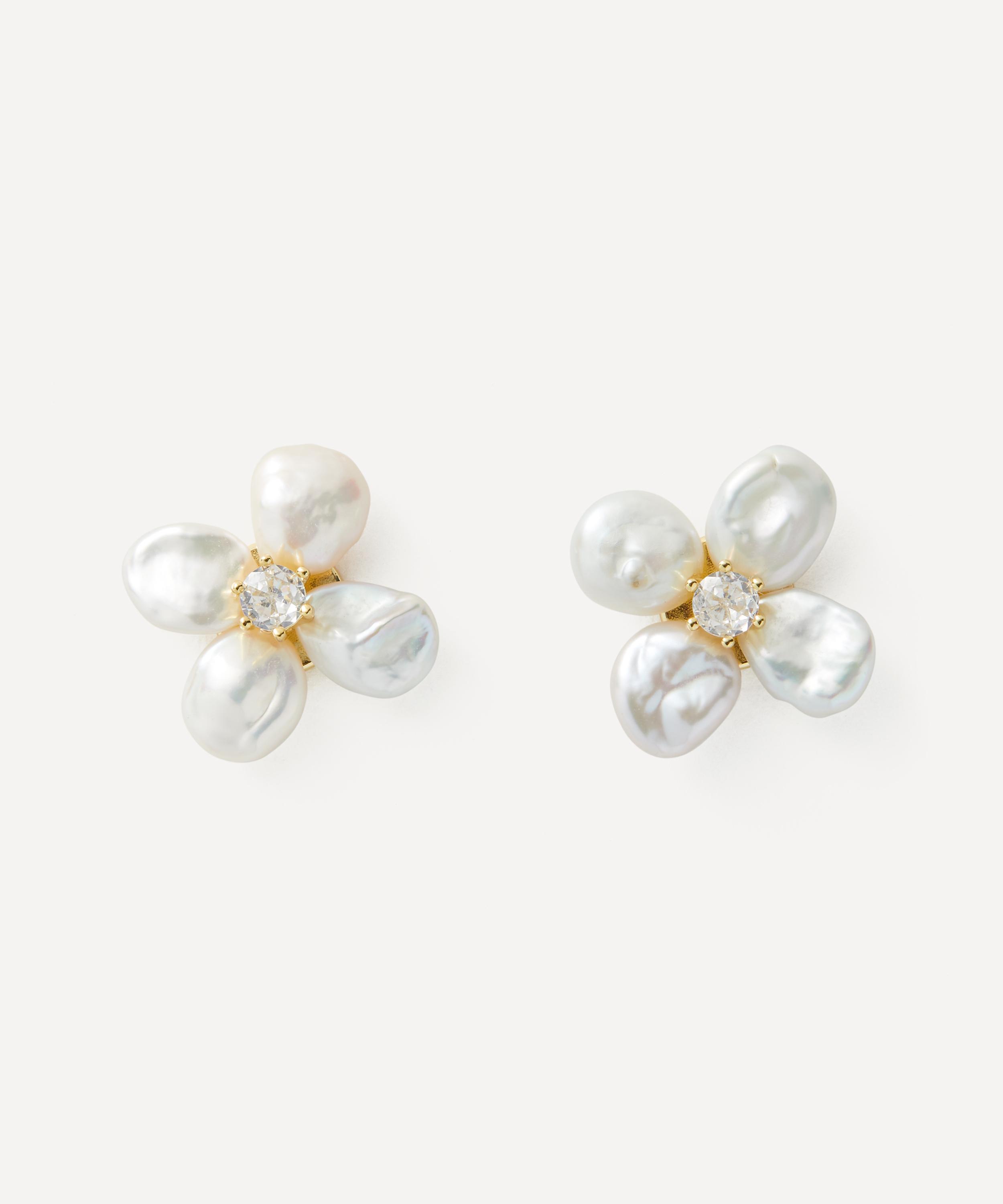 Shashi 14ct Gold-plated Vermeil Silver Flower Pearl Stud Earrings