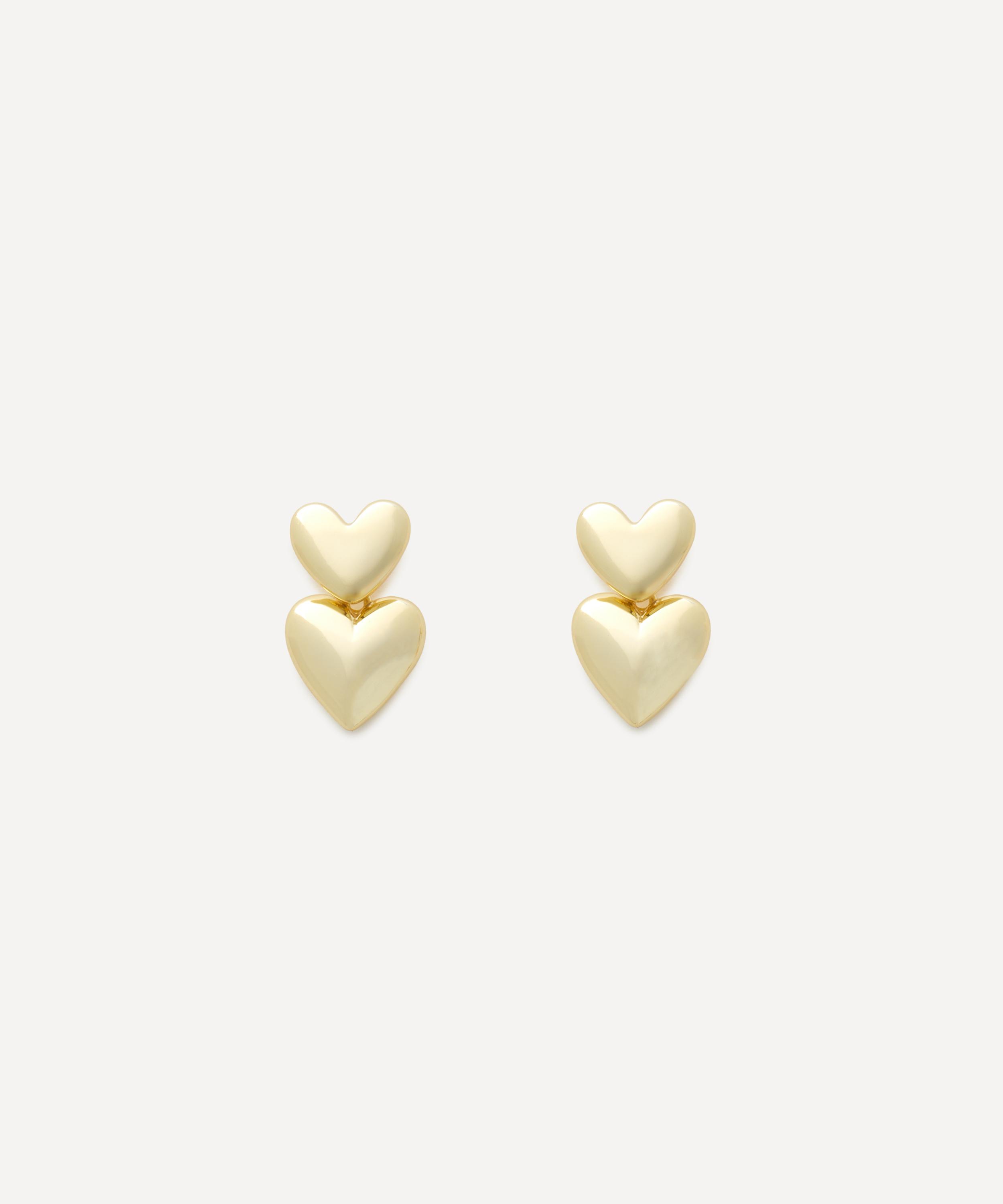 Shashi 14ct Gold-plated Double Heart Drop Earrings