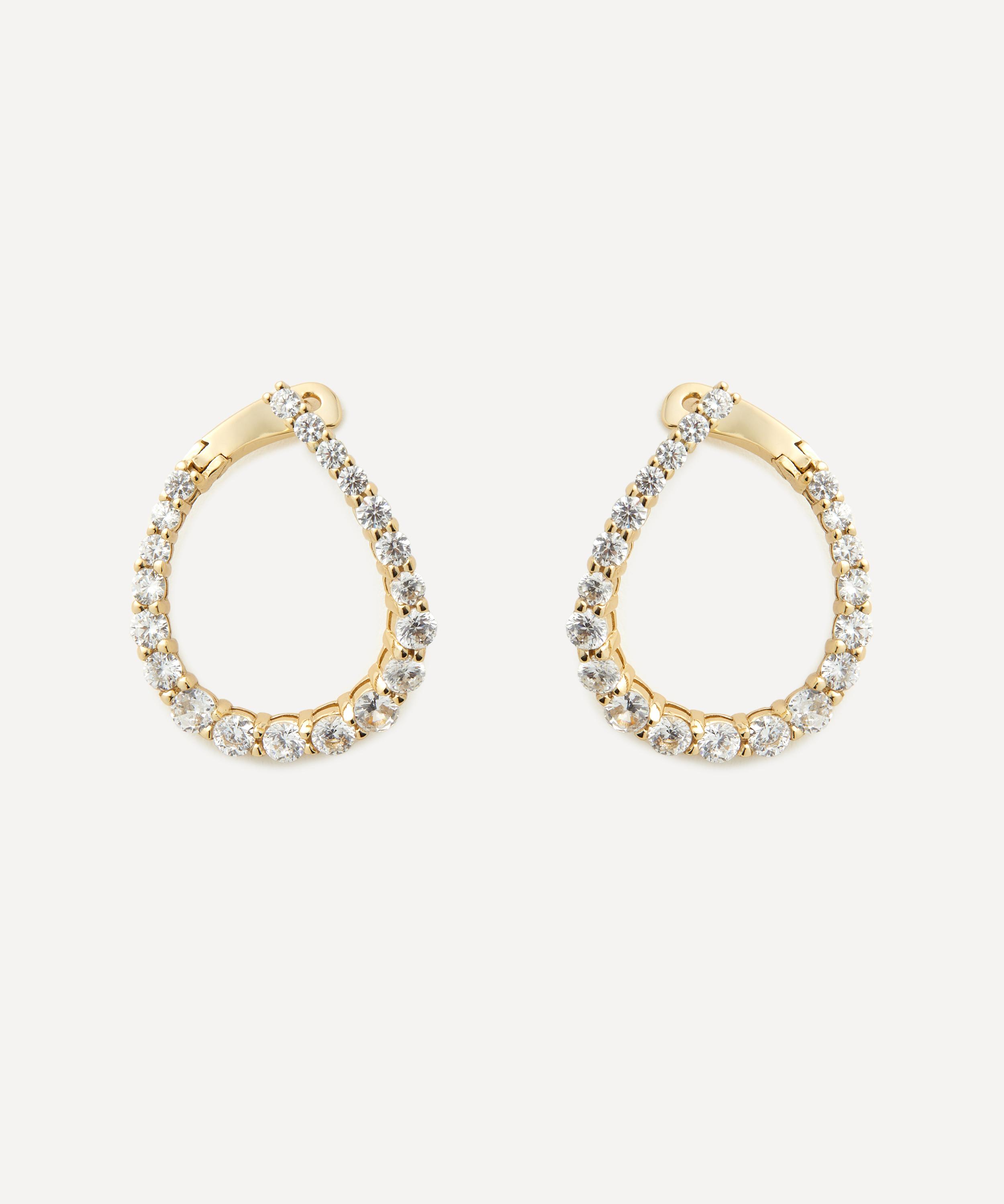 Shashi 14ct Gold-plated Vermeil Silver Pave Twist Hoop Earrings