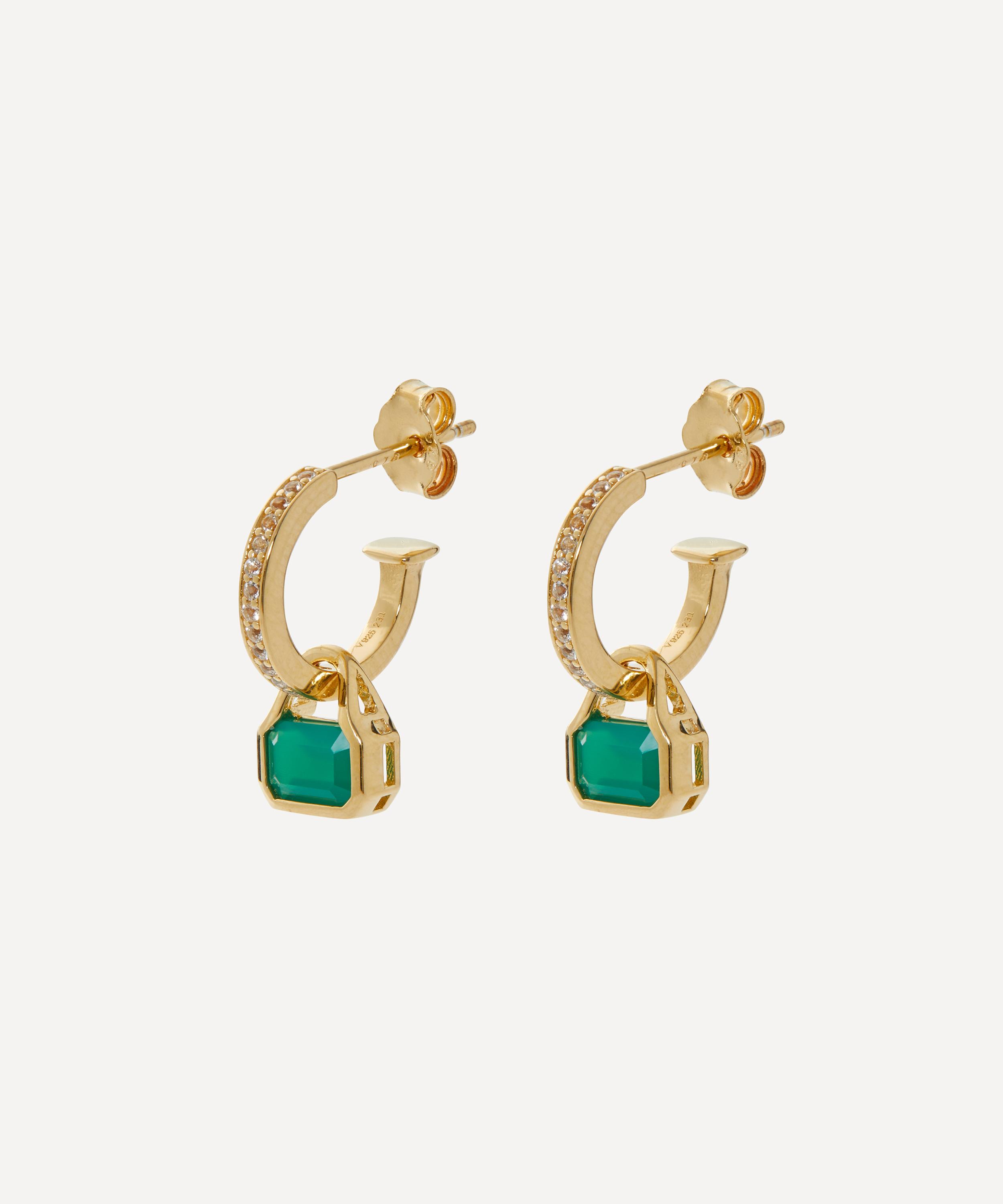 V by Laura Vann 18ct Gold-Plated Vermeil Silver Green Agate Charm Hoop Earrings Luxury Christmas Gift / Present