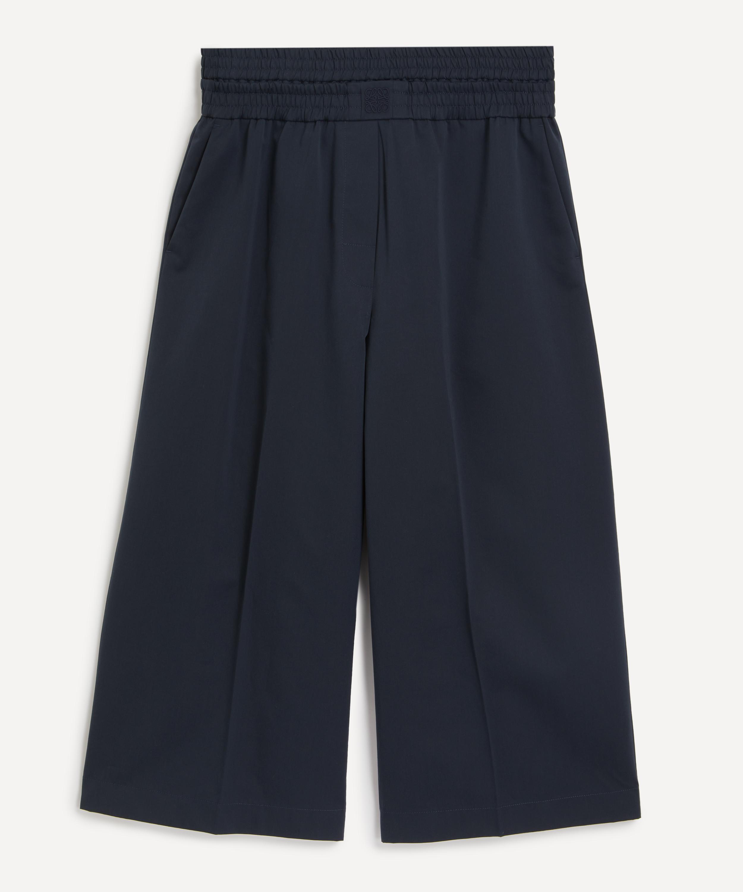 Loewe Women's Cropped Cotton-Silk Trousers Midnight Blue