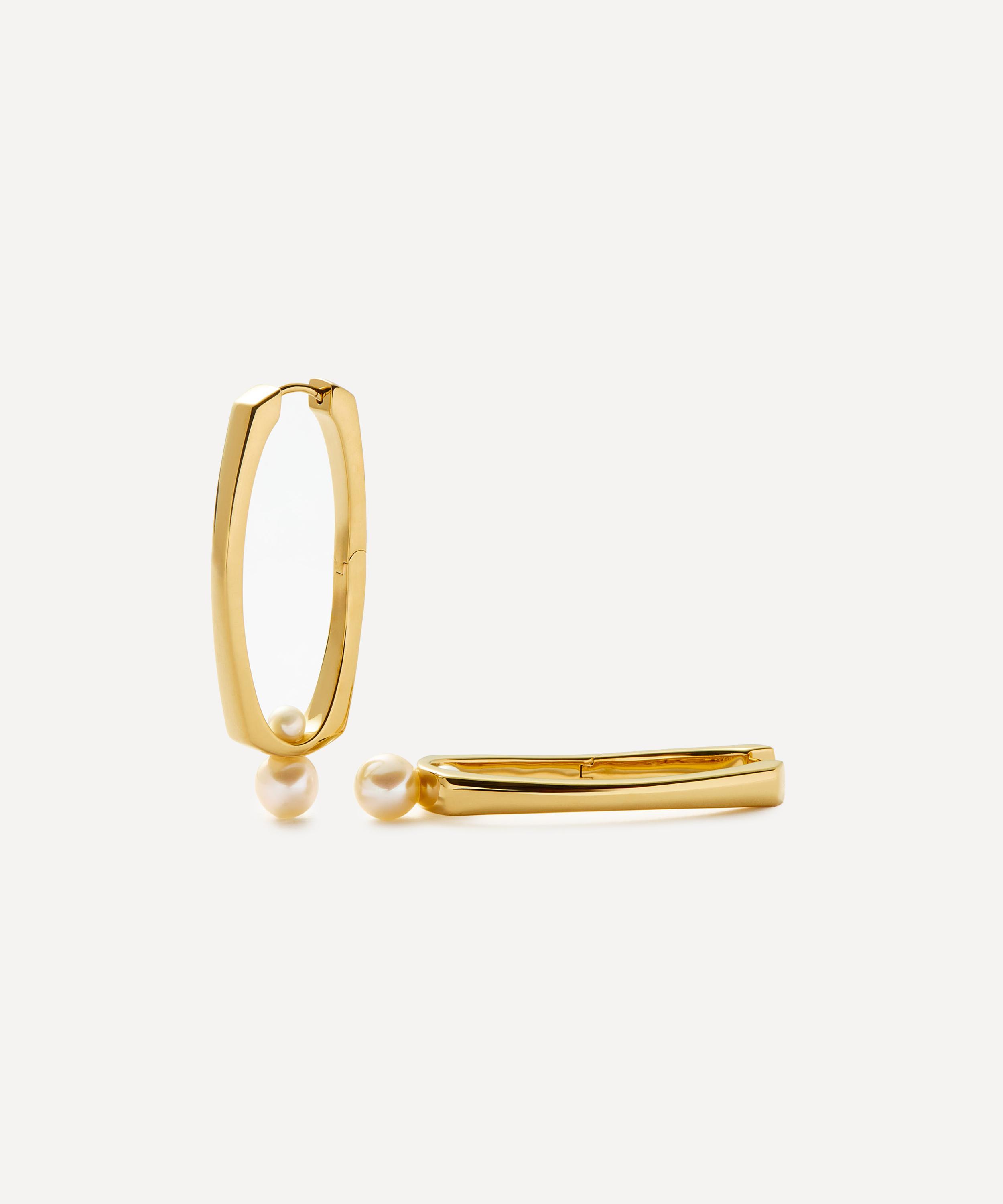 Missoma 18ct Gold-plated Button Pearl Ovate Hoop Earrings