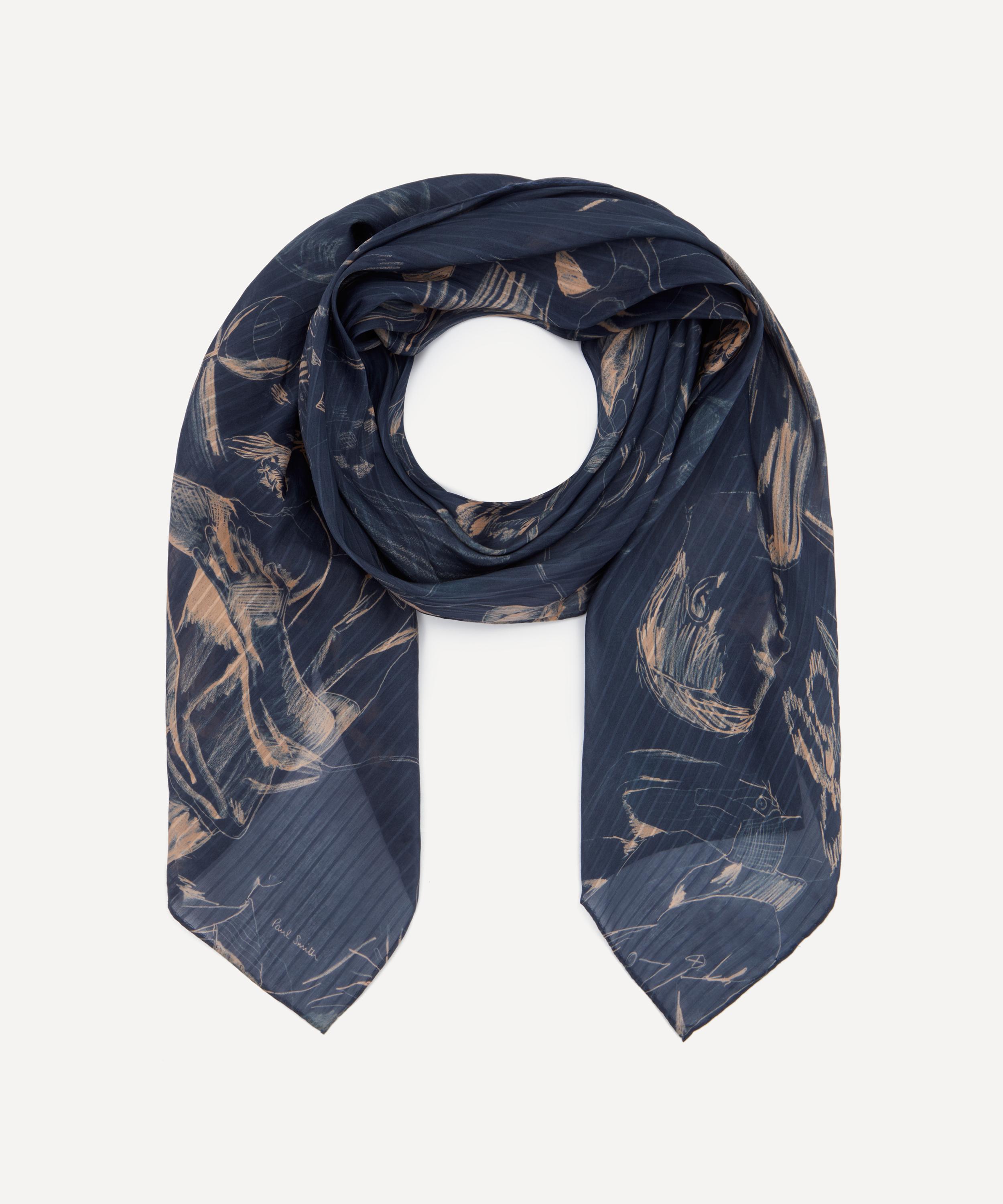 Paul Smith Mens Sketch Page Print Scarf Navy