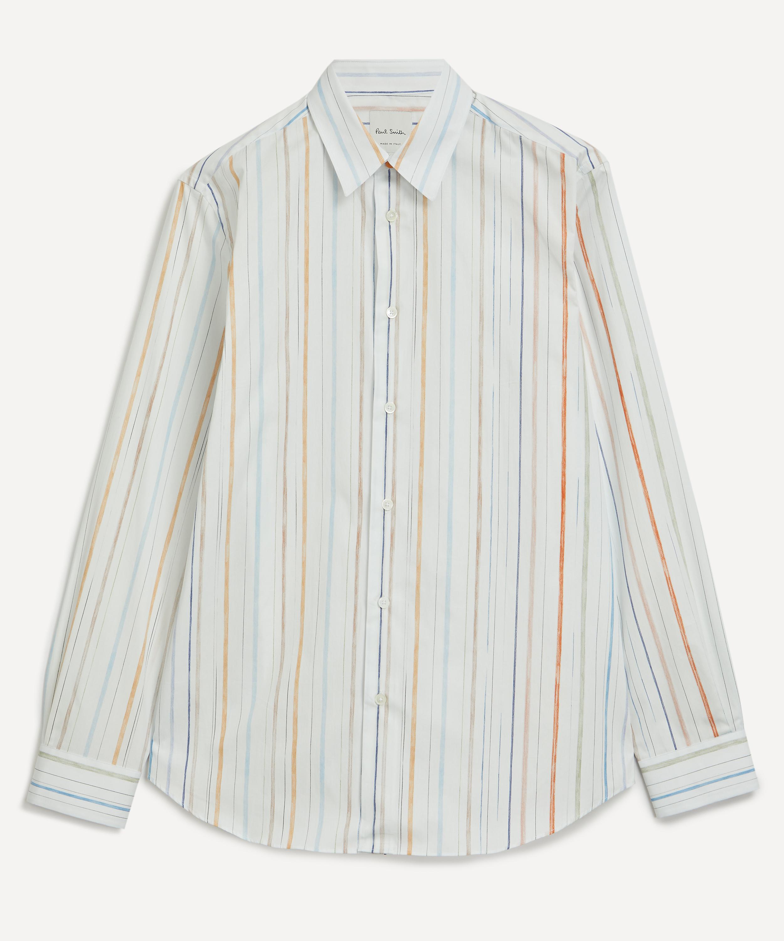 PAUL SMITH PAUL SMITH MENS WHITE MULTI-STRIPE REGULAR FIT COTTON SHIRT 