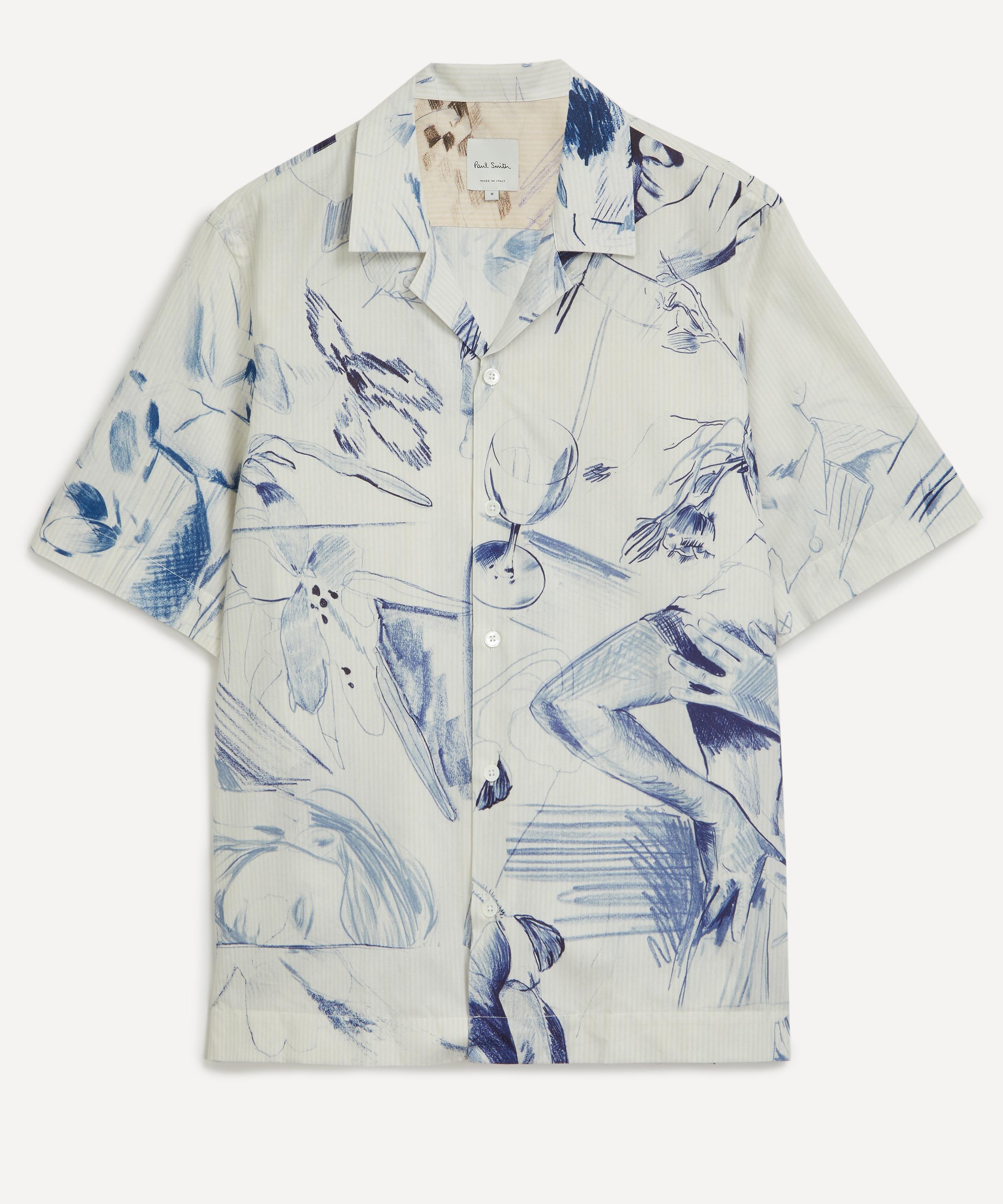 Paul Smith Mens Sketchbook Print Cotton Shirt Blue