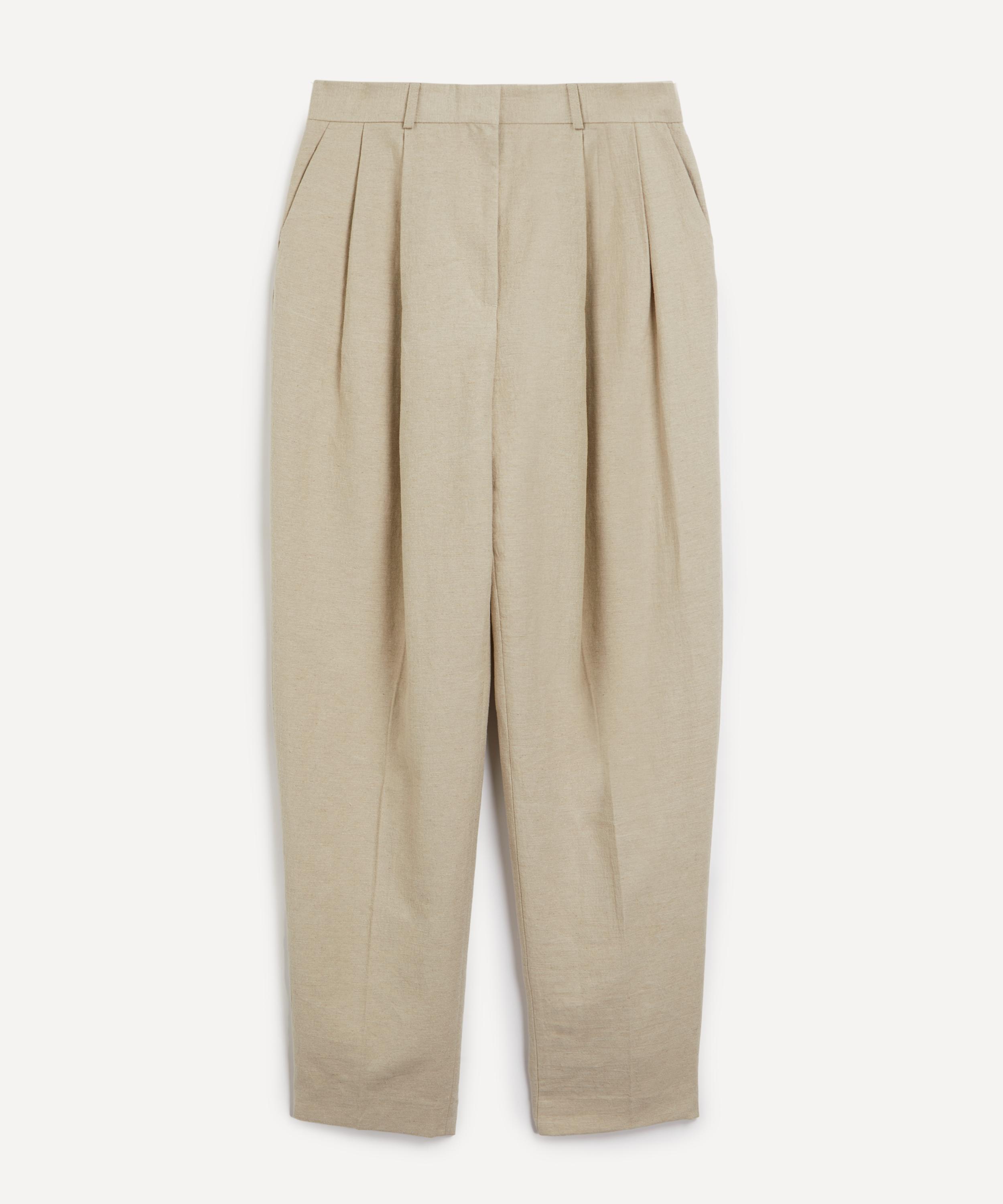 Toteme Women's Double-Pleated Linen Tailored Trousers Sand 12