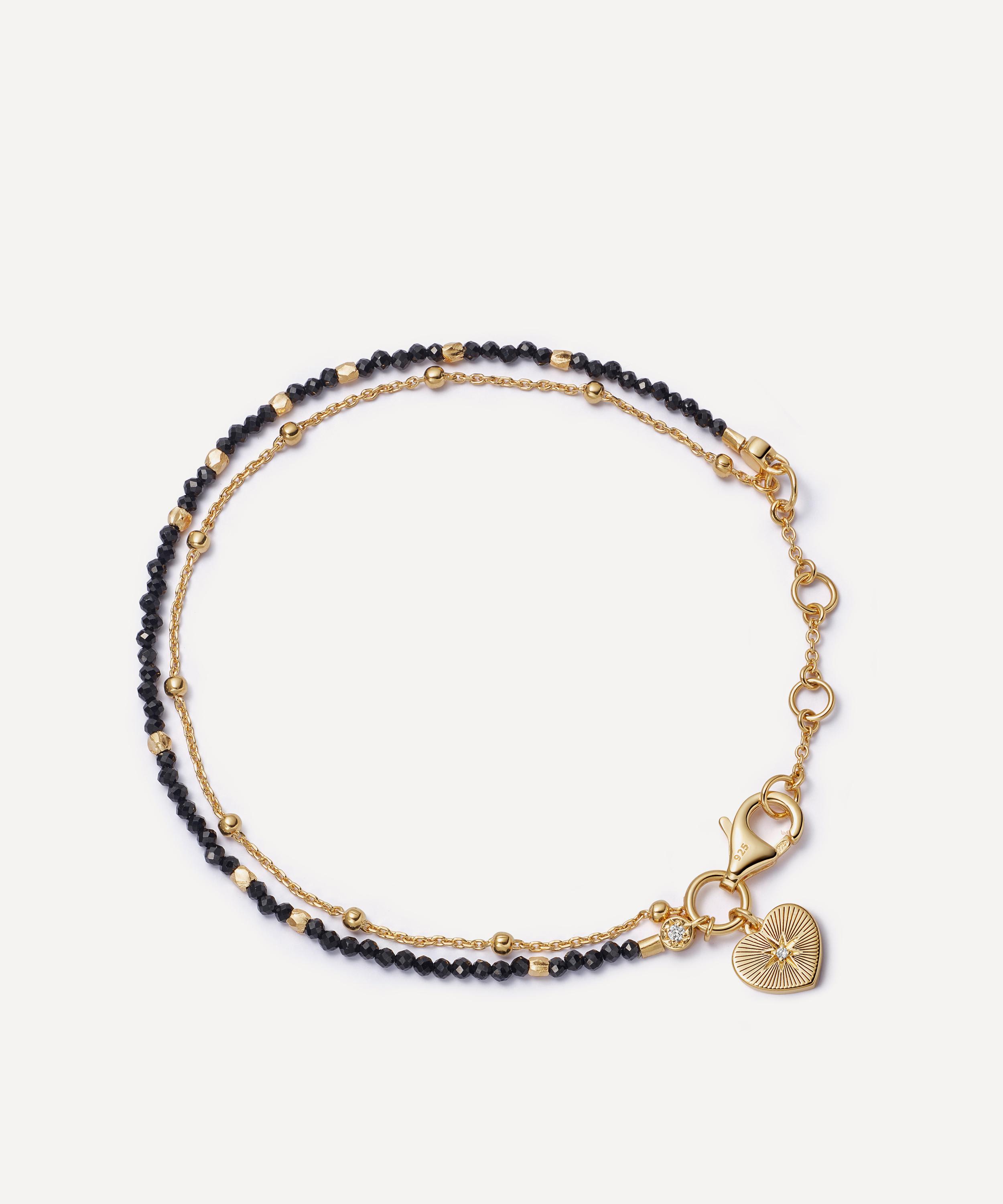 ASTLEY CLARKE ASTLEY CLARKE 18CT GOLD-PLATED VERMEIL SILVER FINE BIOGRAPHY BLACK SPINEL HEART BRACELET 