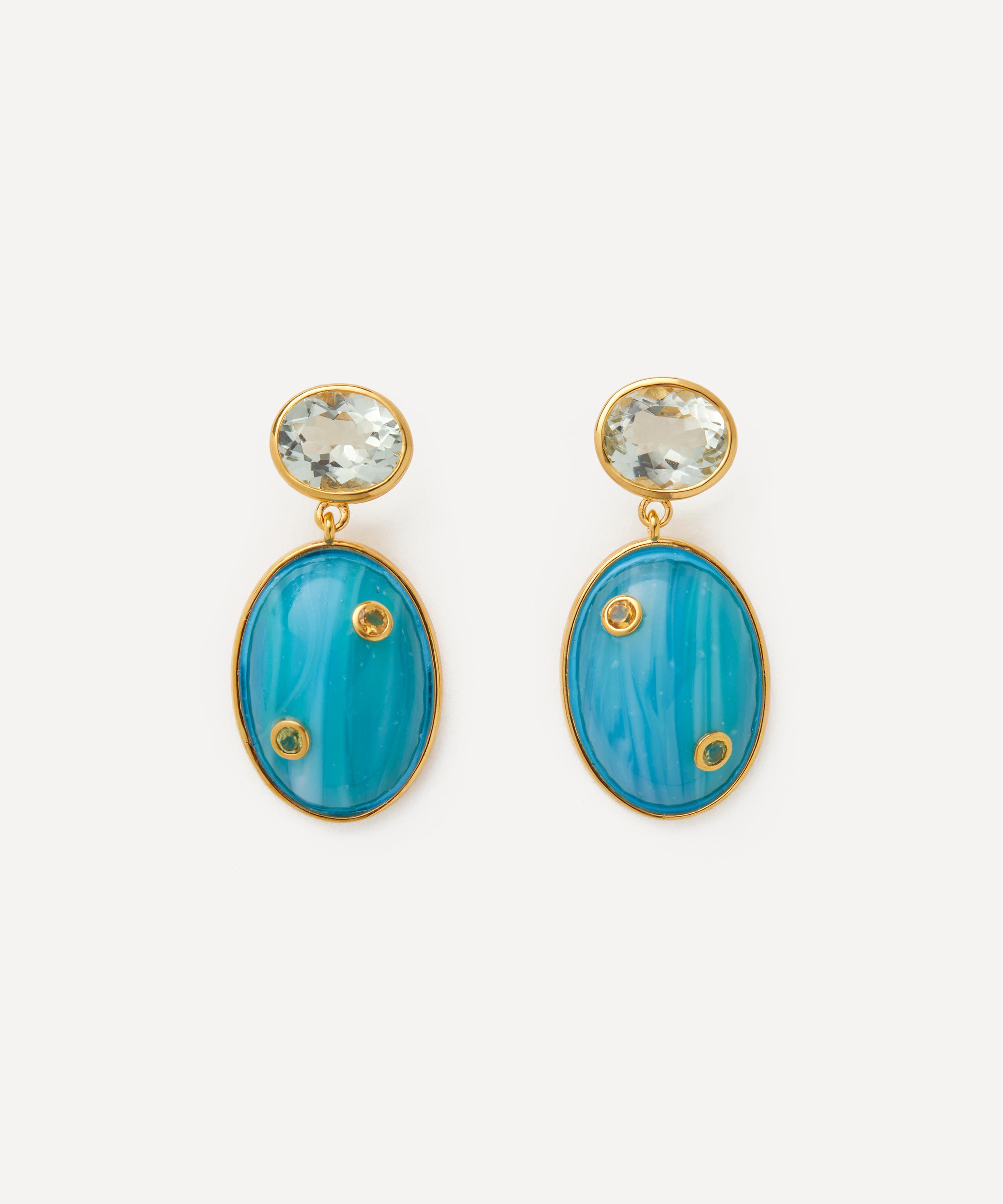 Lizzie Fortunato 24ct Gold-Plated Blue Mountain Drop Earrings Turquoise Luxury