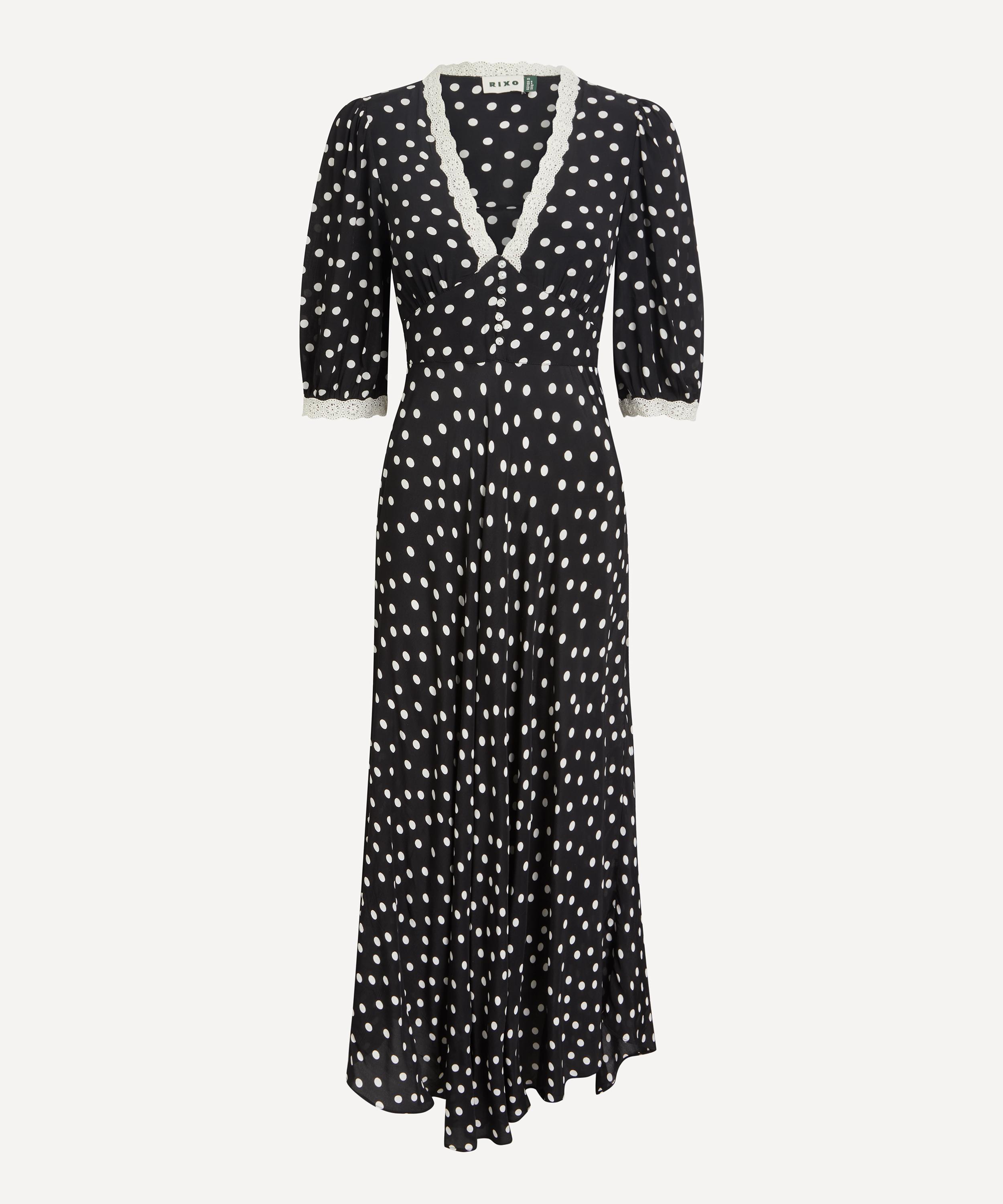 Shop Rixo London Rixo Women's Juniper Bohemia Navy Spot Crepe Midi Dress