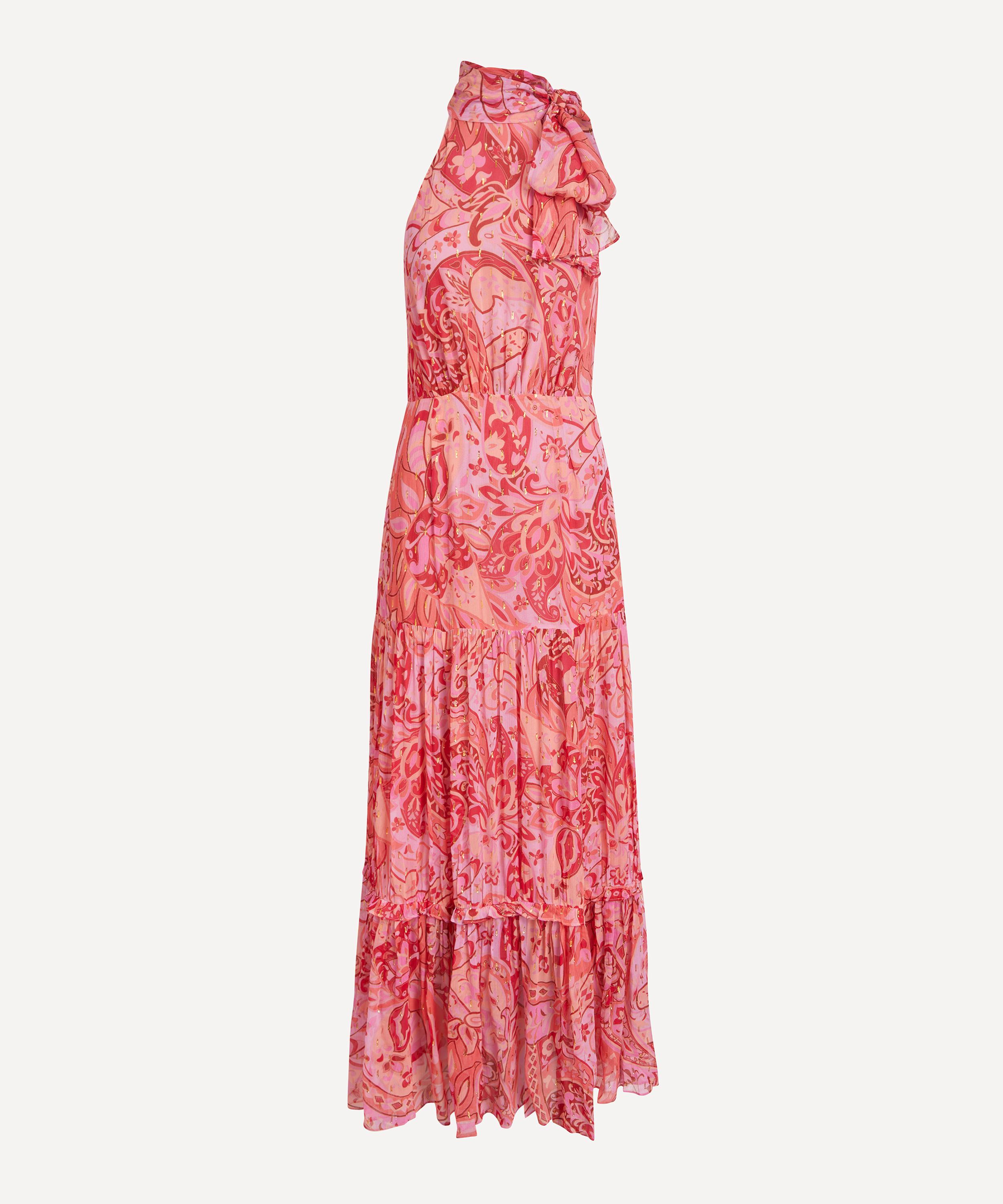 Rixo London Rixo Women's Neena Metallic Grace Paisley Magenta Maxi Dress