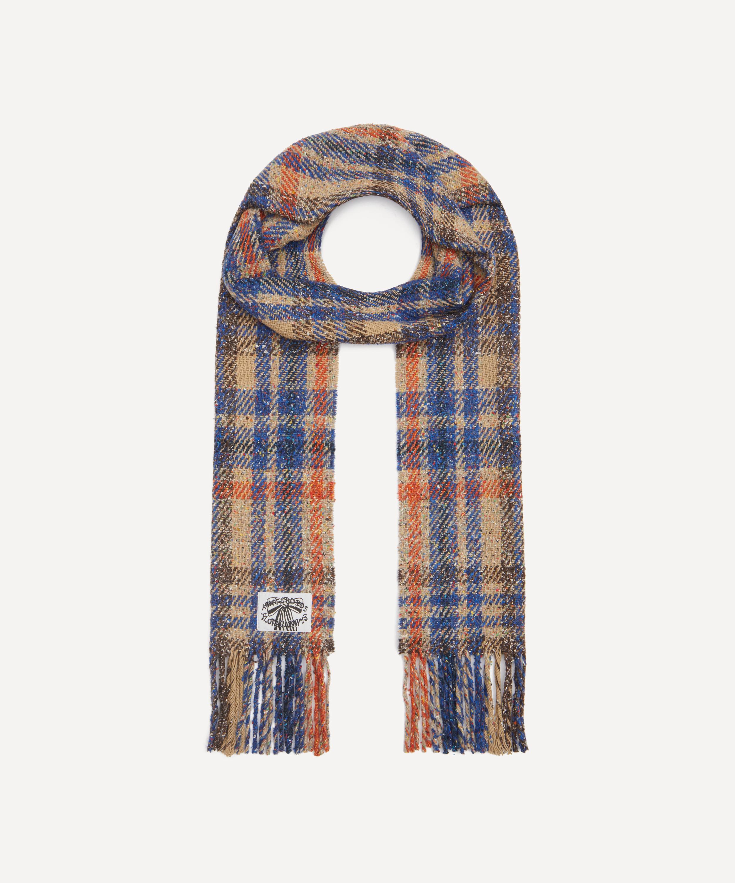 Acne Studios Mens Plaid Fringe Scarf Blue