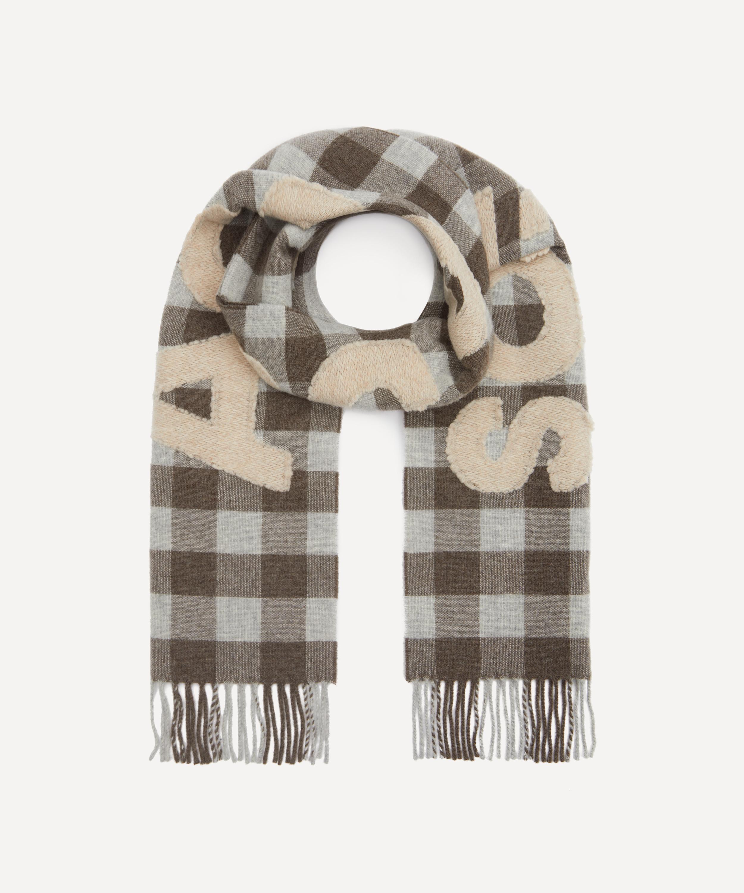 Acne Studios Mens Check Logo Scarf Brown