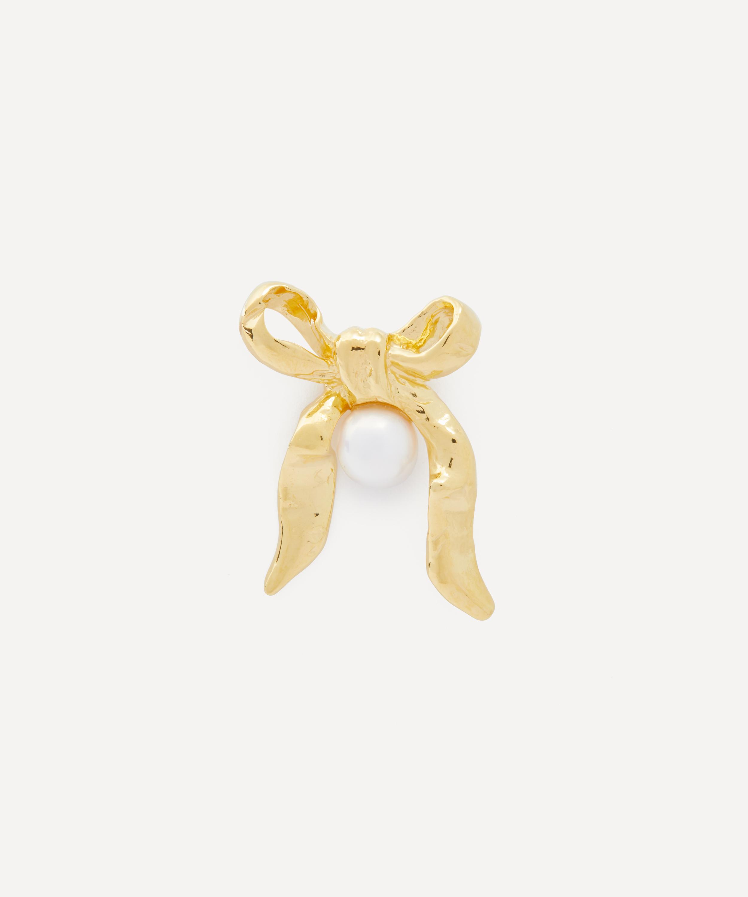 MARIA NILSDOTTER MARIA NILSDOTTER 18CT GOLD-PLATED BOW WITH PEARL STUD EARRING 