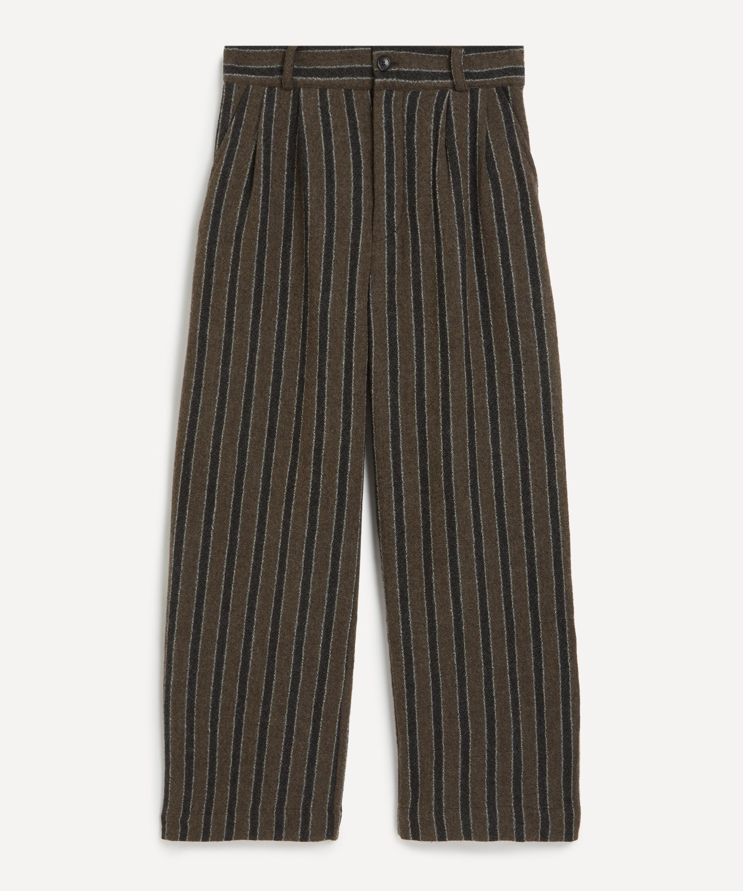 Shop Cawley Mens Willa Pleated Striped Wool Trousers