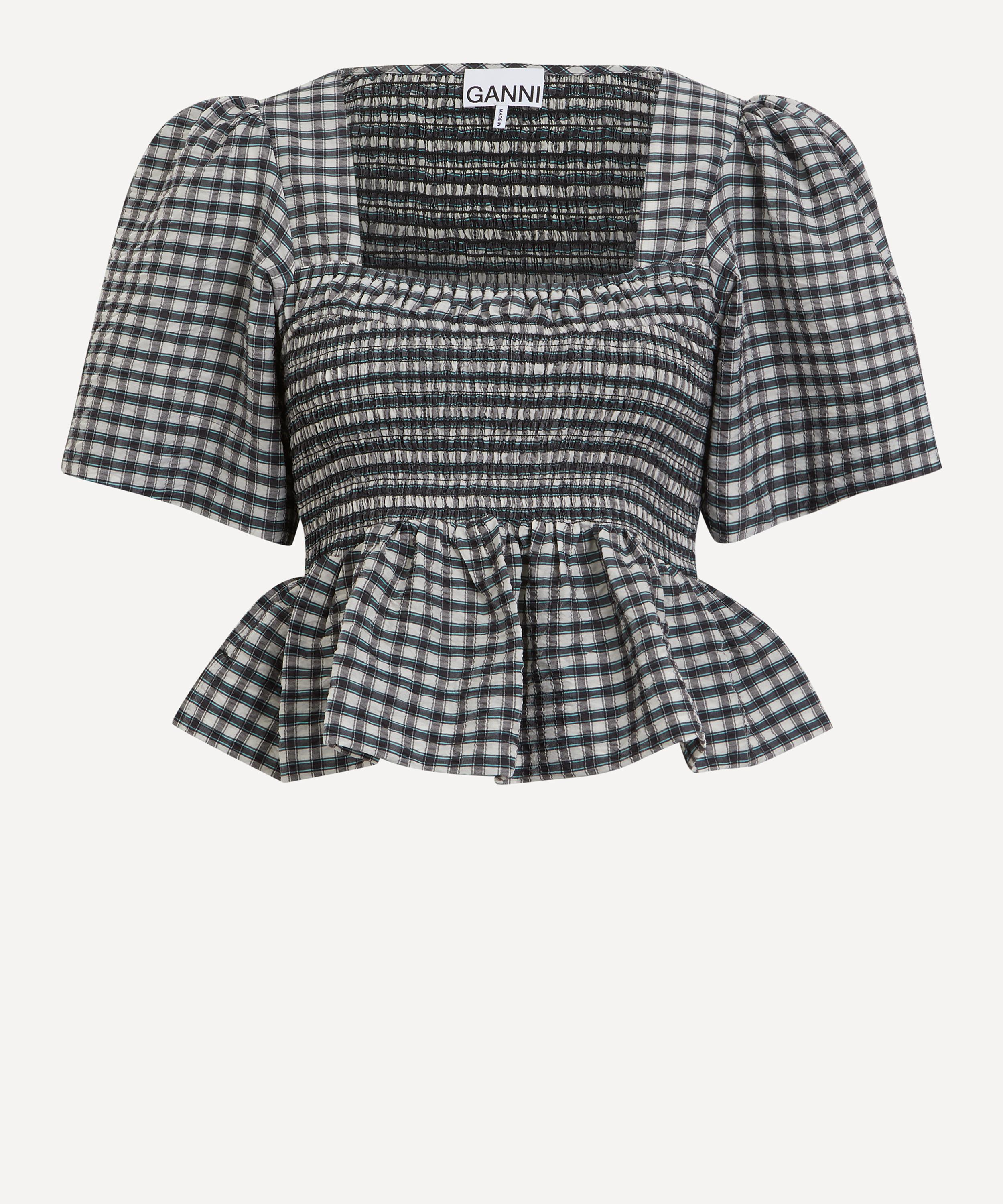 Ganni Women's Seersucker Check Smock Blouse