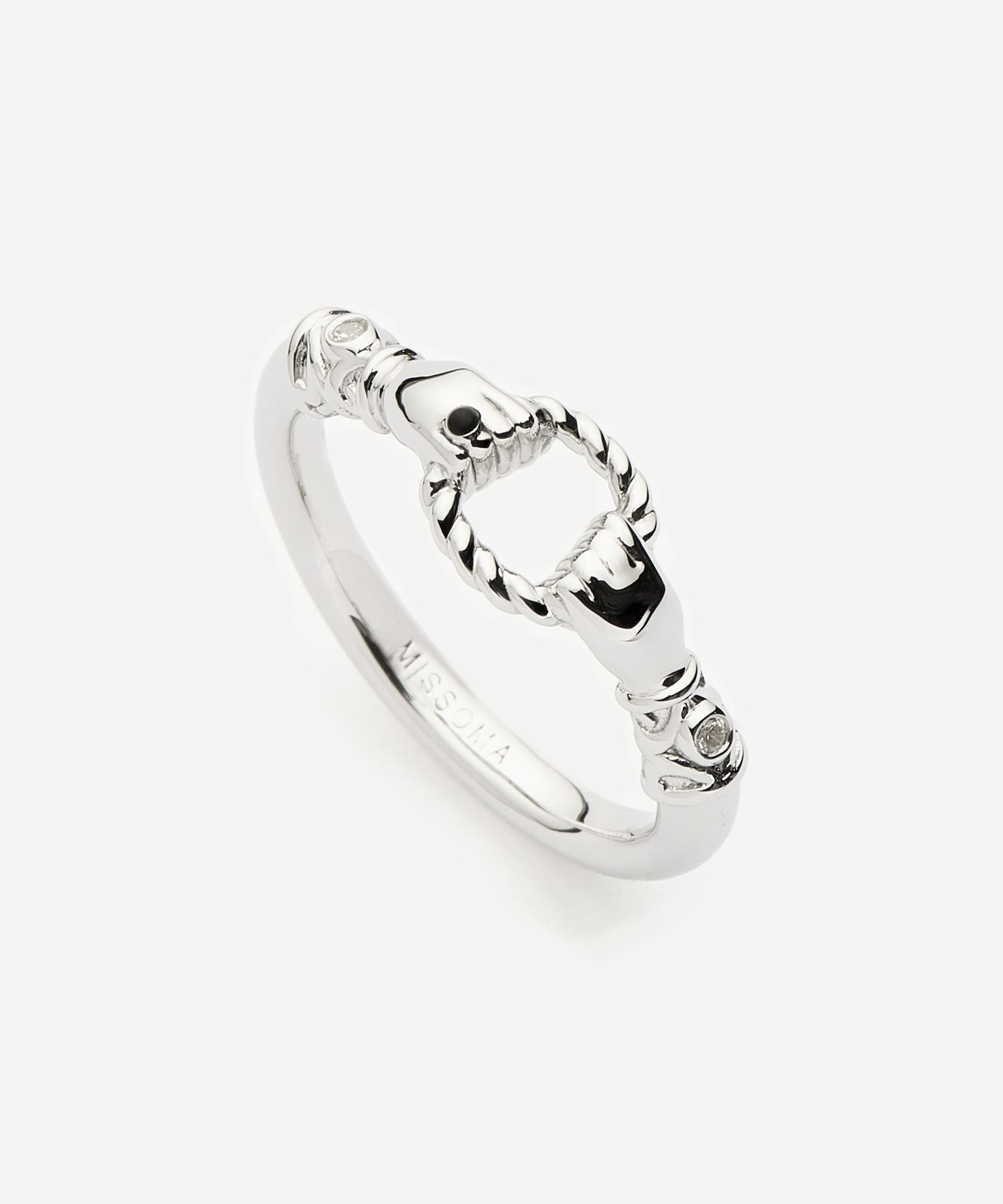 Missoma X Harris Reed Rhodium-plated In Good Hands Stacking Ring