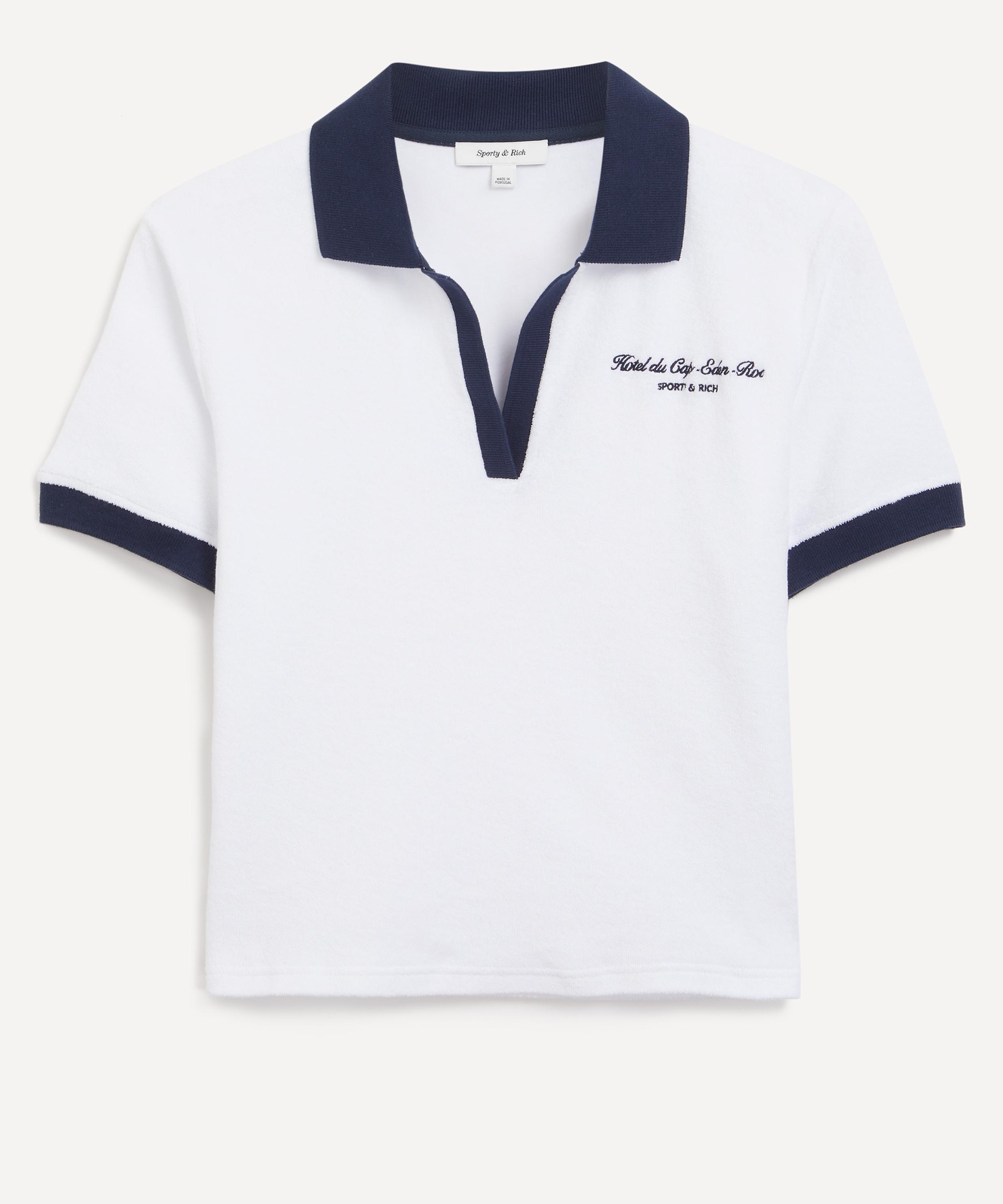 Shop Sporty And Rich Sporty & Rich Women's White And Navy Italic Logo Terry Polo