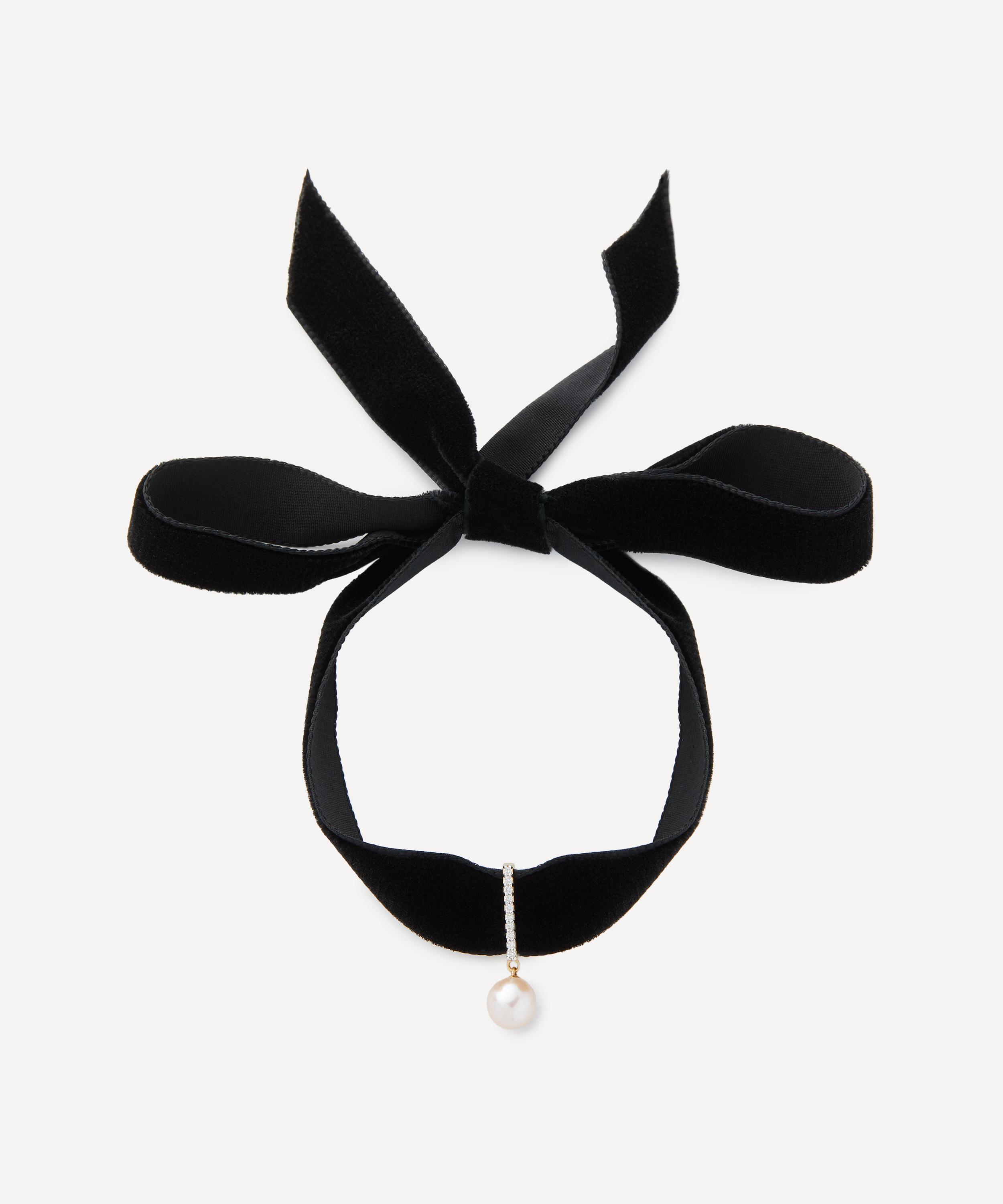 Mateo 14ct Gold Pearl And Diamond Velvet Choker