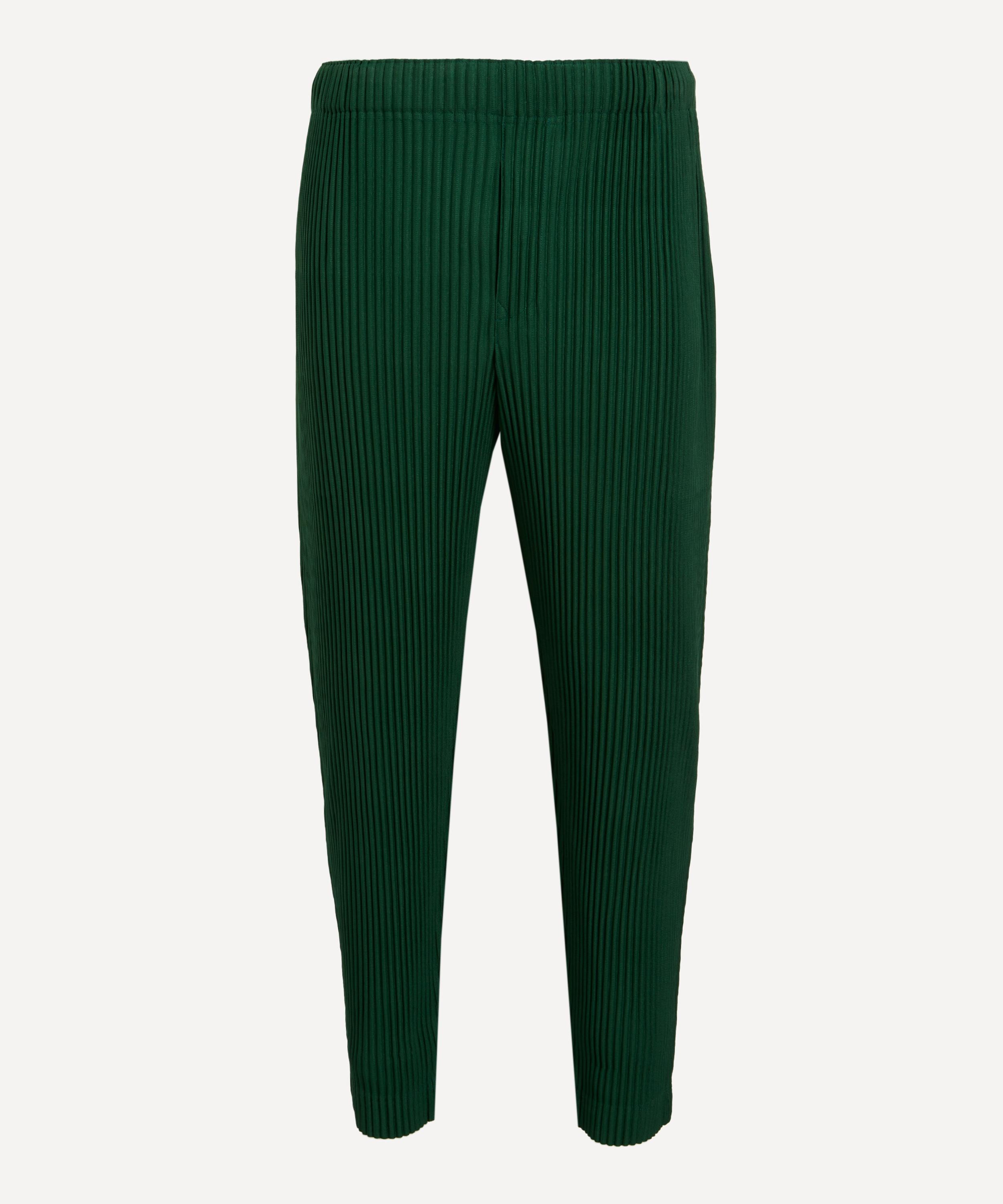 ISSEY MIYAKE HOMME PLISSE ISSEY MIYAKE MENS MC AUGUST SEAWEED GREEN PLEATED TAPERED TROUSERS 
