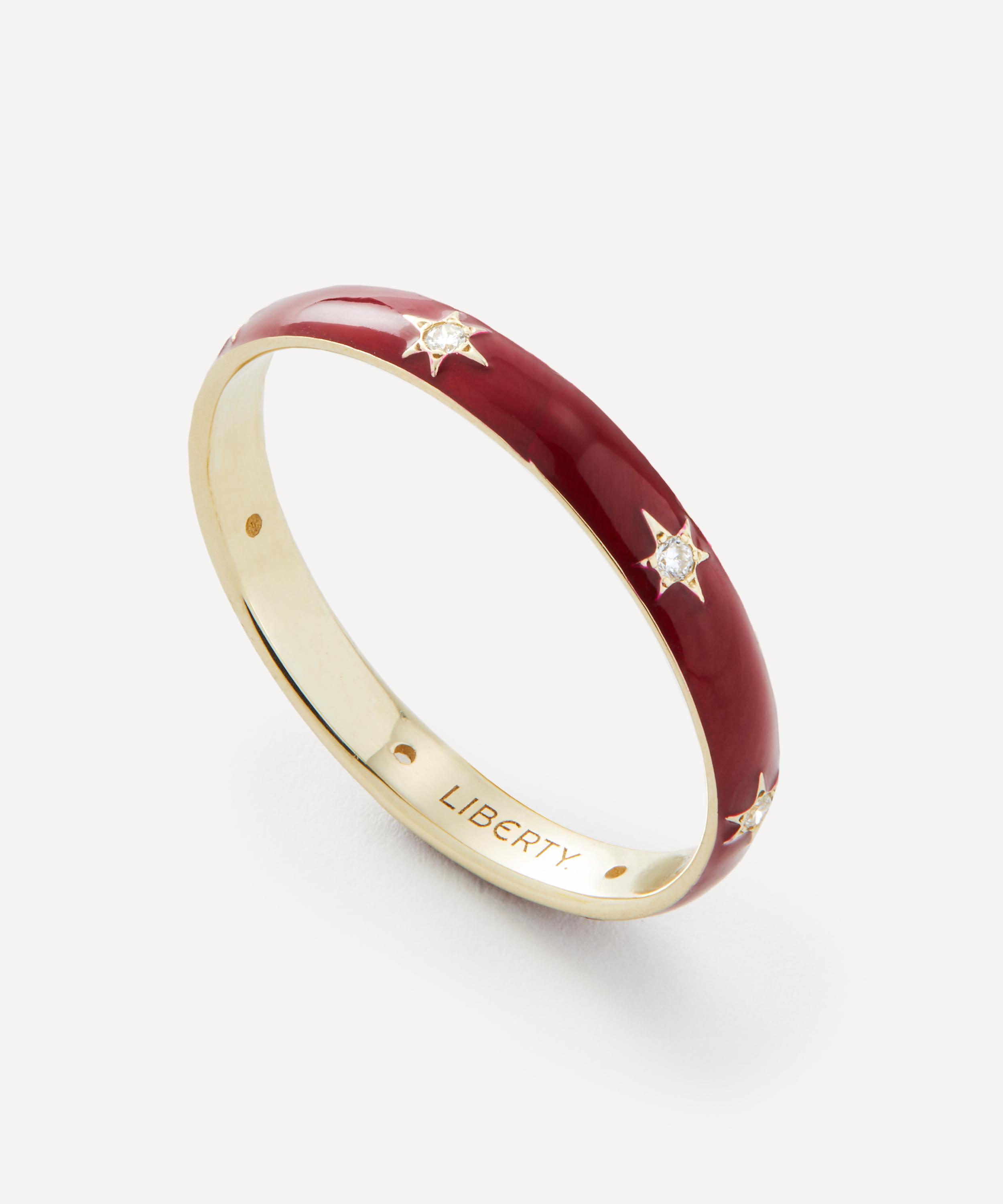 Liberty 9ct Gold Ianthe Star Glazed Diamond Band Ring Burgundy 57 Luxury Gift