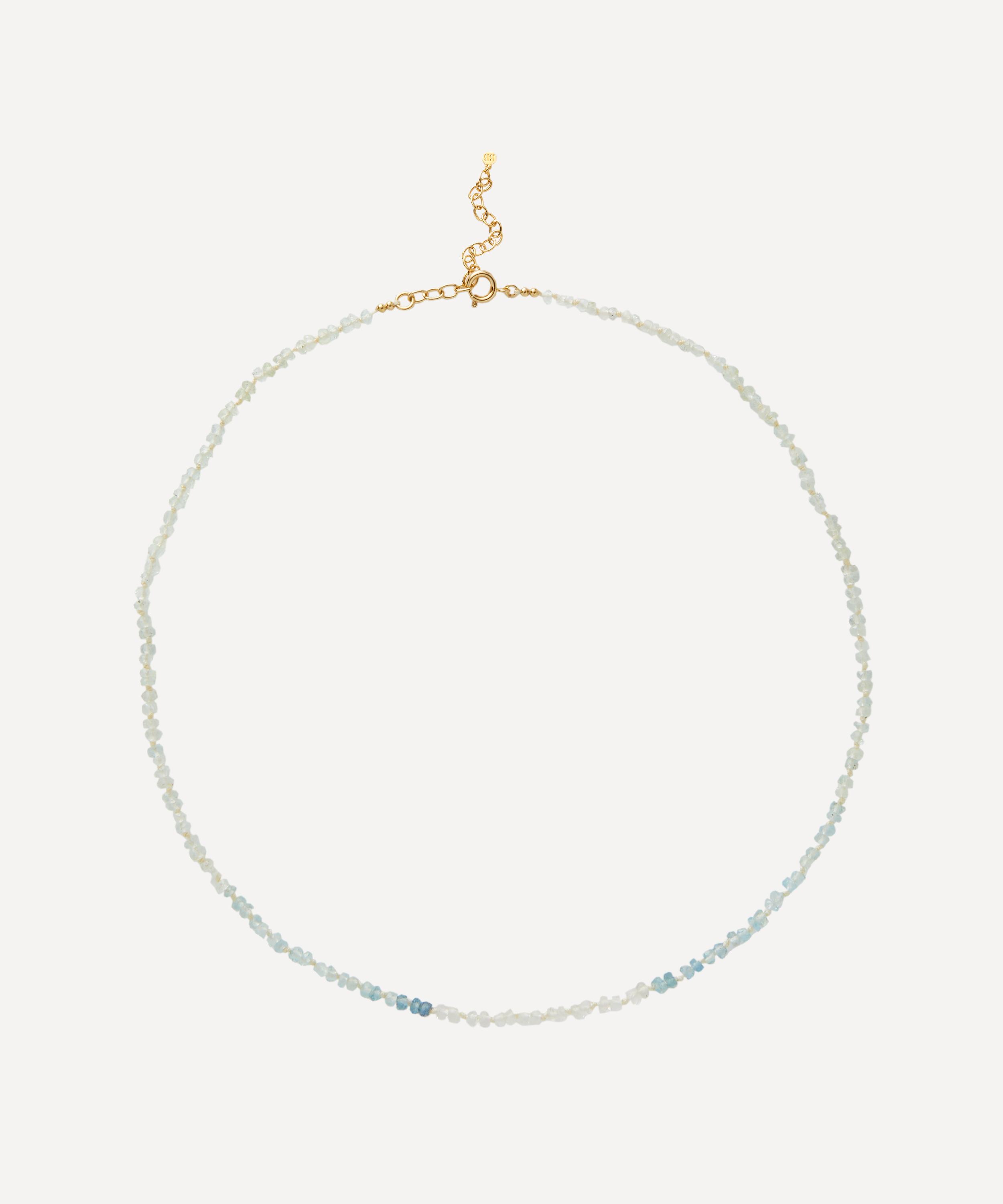 Bon Bon Jewellery Club 14ct Gold-Plated Vermeil Silver Tranquillity Multi Aquamarine Bead Necklace Light blue Luxury Christmas Gift / Present