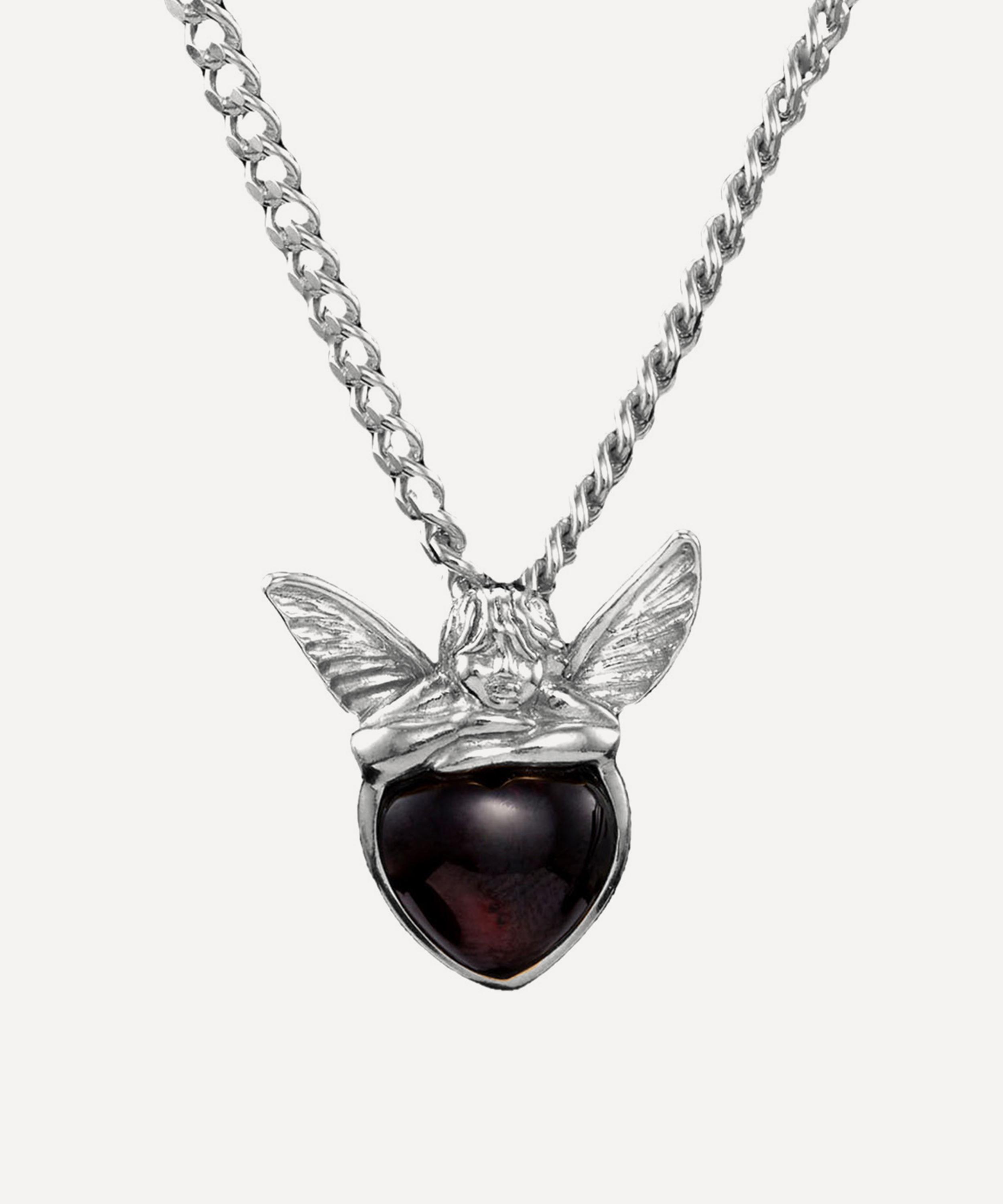 Maria Nilsdotter Sterling Silver Cherub Garnet Pendant Necklace