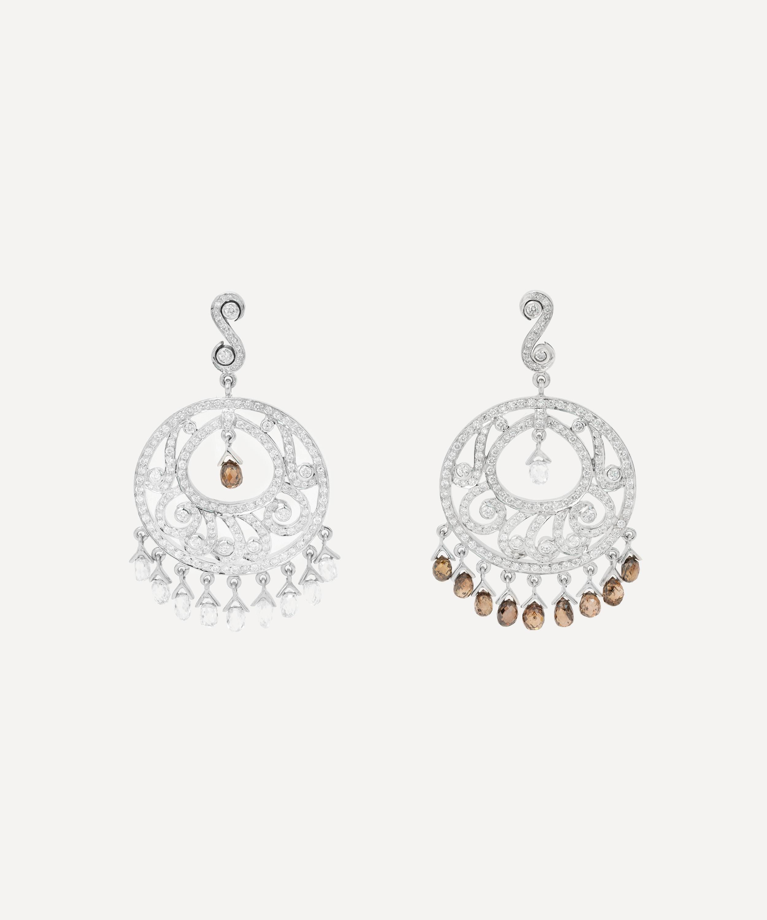 Kojis 18ct White Gold Brown And White Vintage Diamond Drop Earrings