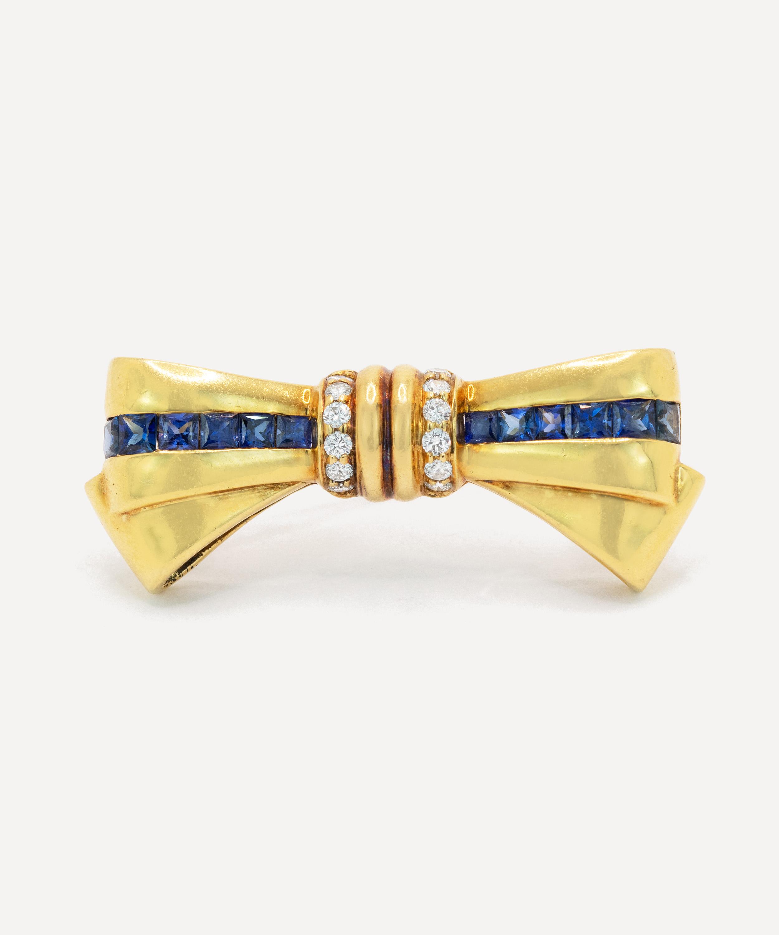 Kojis 18ct Gold Vintage Sapphire And Diamond Bow Brooch
