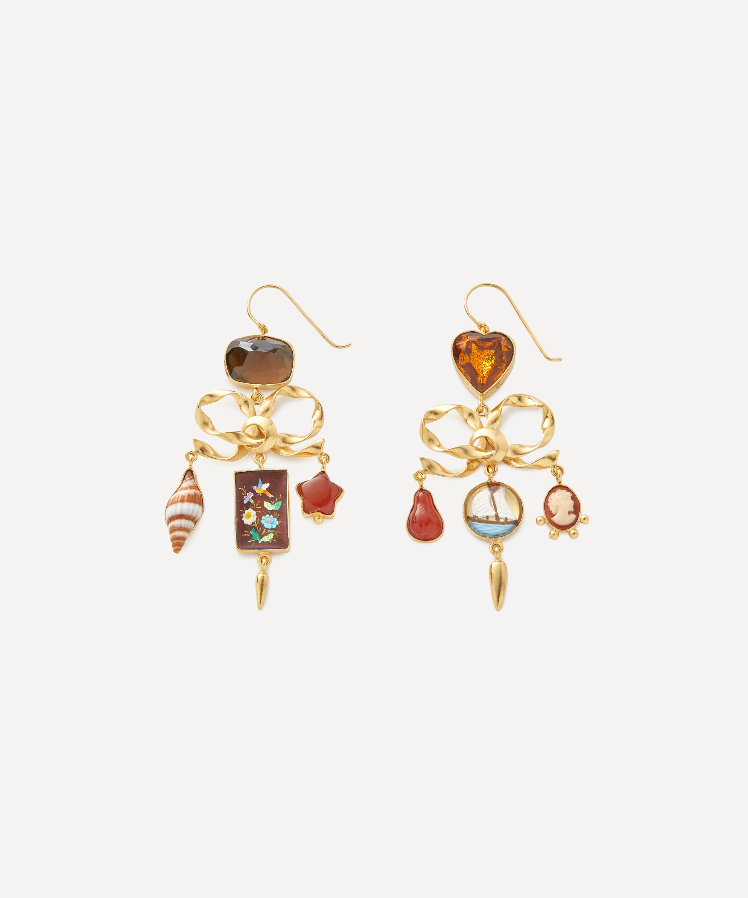 GRAINNE MORTON GRAINNE MORTON 18CT GOLD-PLATED BOW CHARM BALANCE DROP EARRINGS 