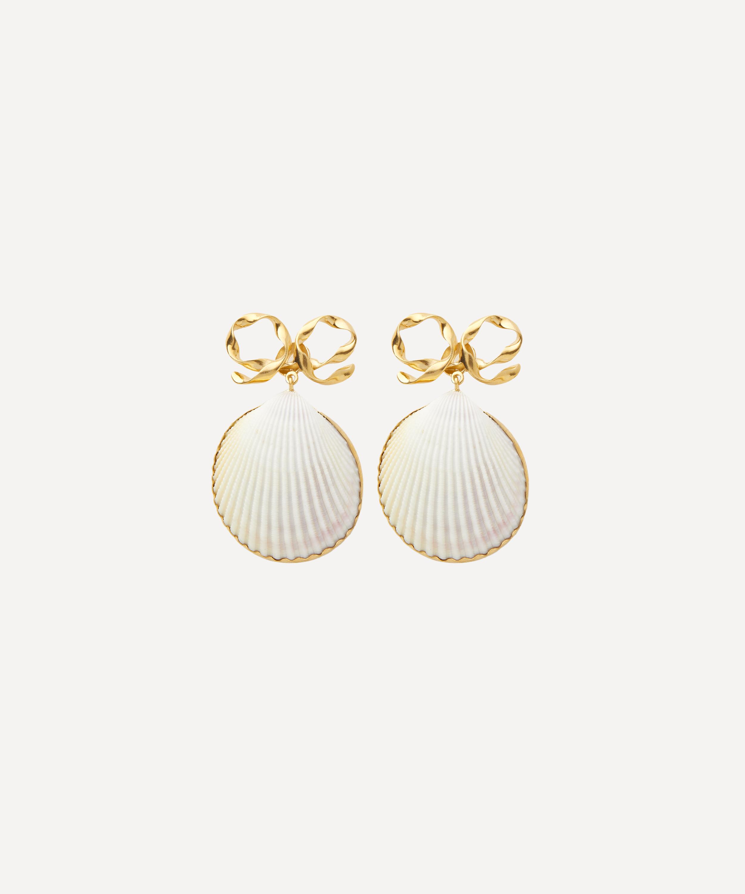 GRAINNE MORTON GRAINNE MORTON 18CT GOLD-PLATED BOW AND SHELL DROP EARRINGS 