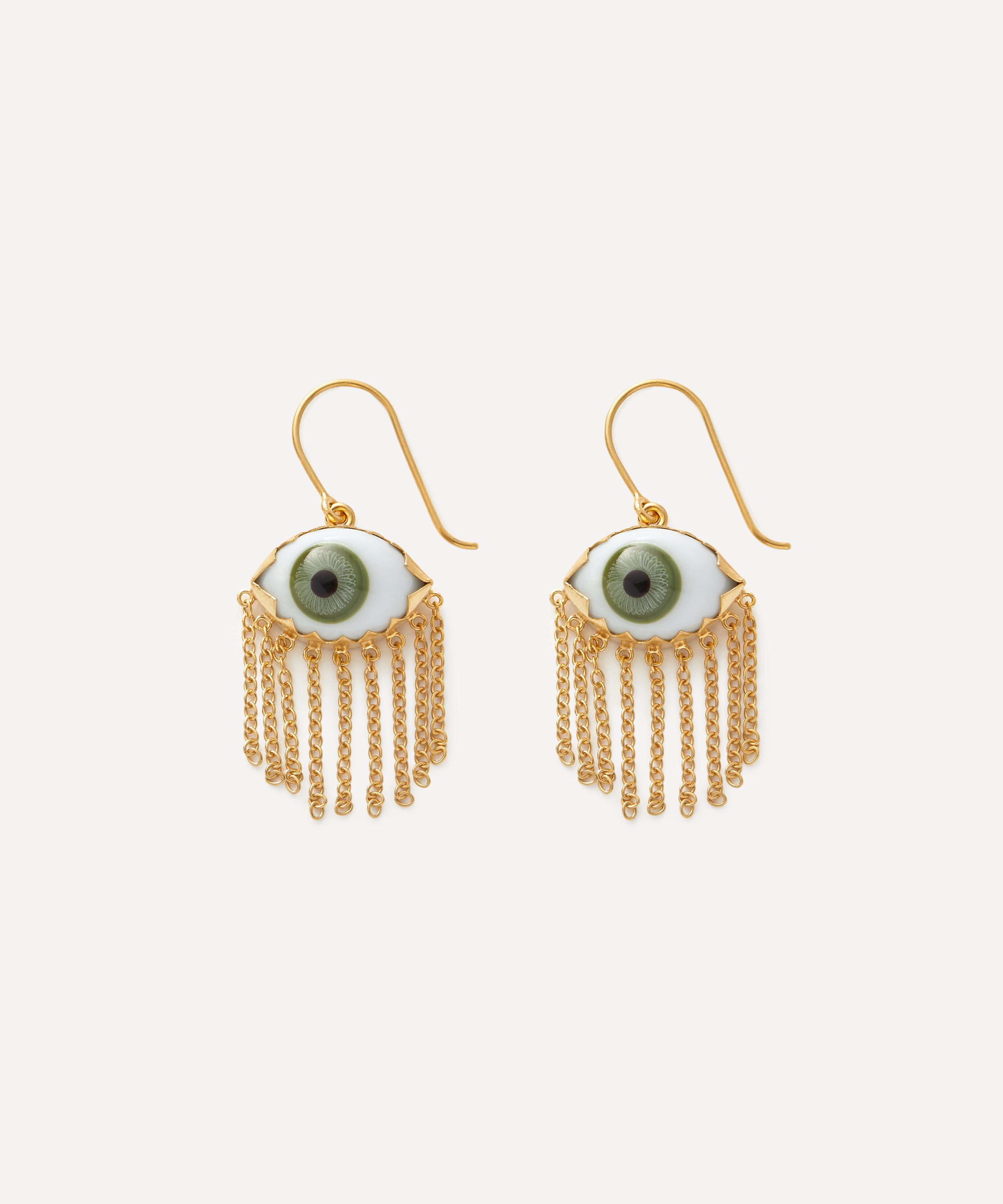 GRAINNE MORTON GRAINNE MORTON 18CT GOLD-PLATED MAE WEST GREEN DROP EARRINGS 