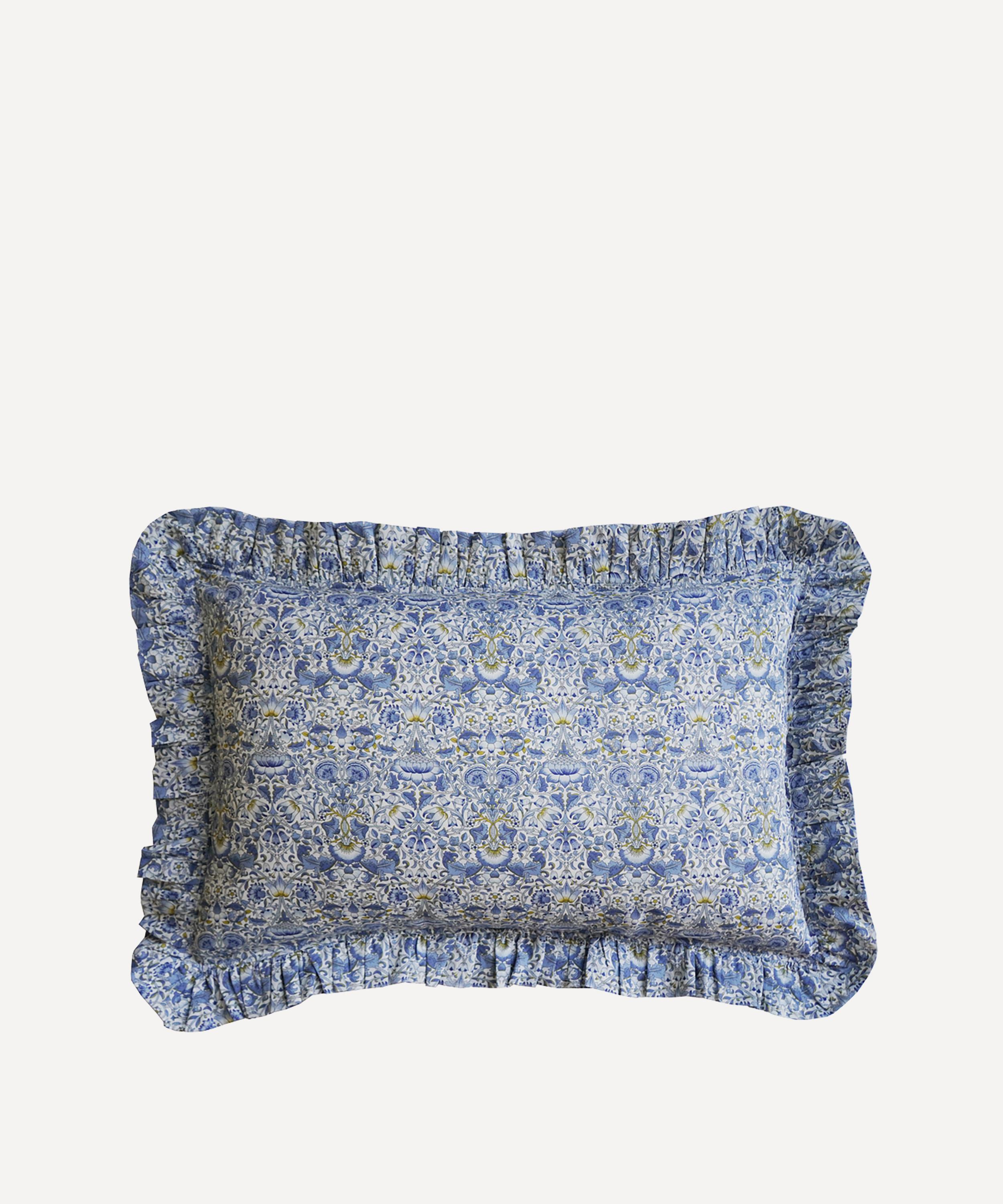 COCO & WOLF COCO & WOLF LODDEN CHINA BLUE OBLONG RUFFLE CUSHION 