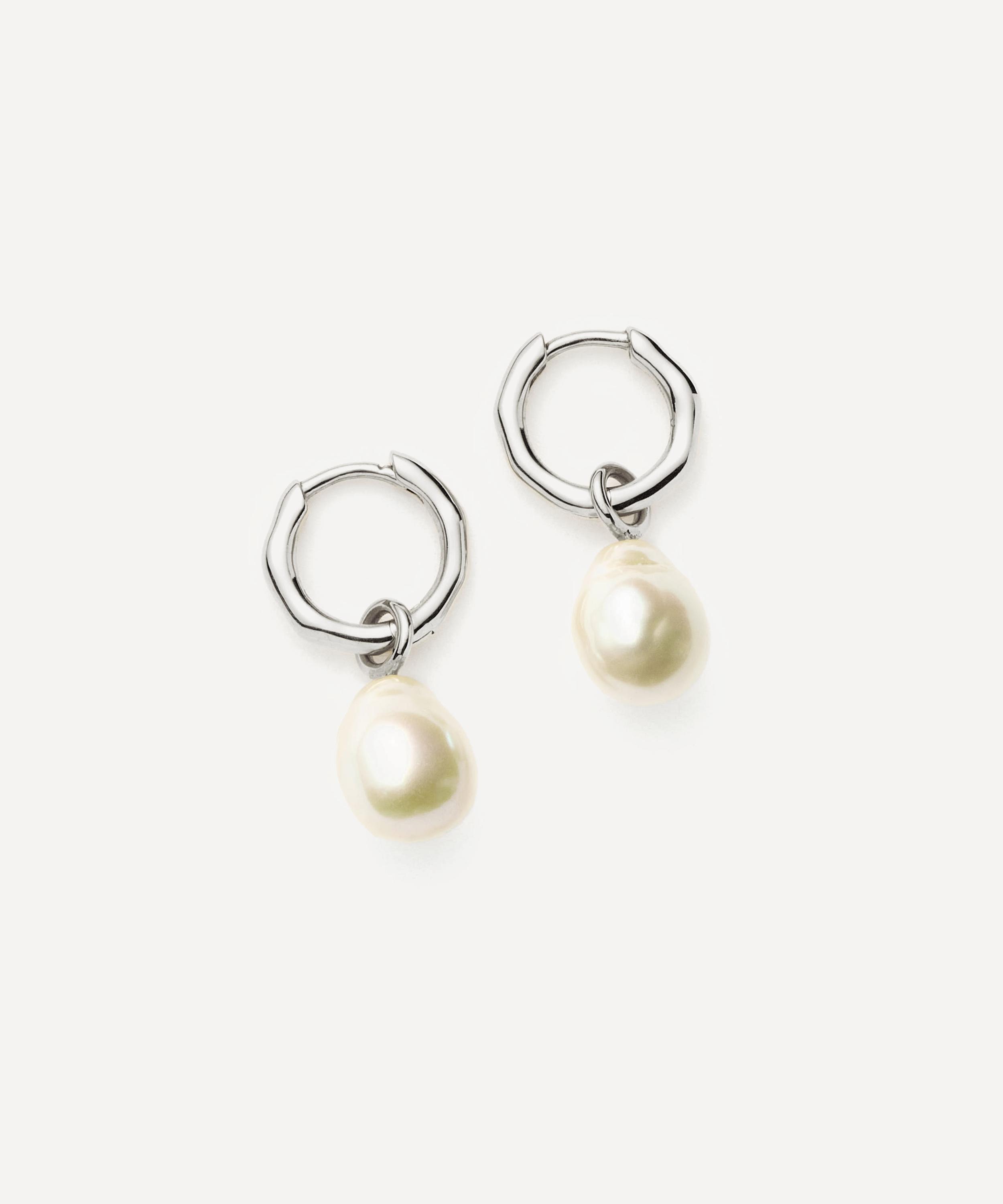 Missoma 14ct White Gold Fine Baroque Pearl Hoop Earrings