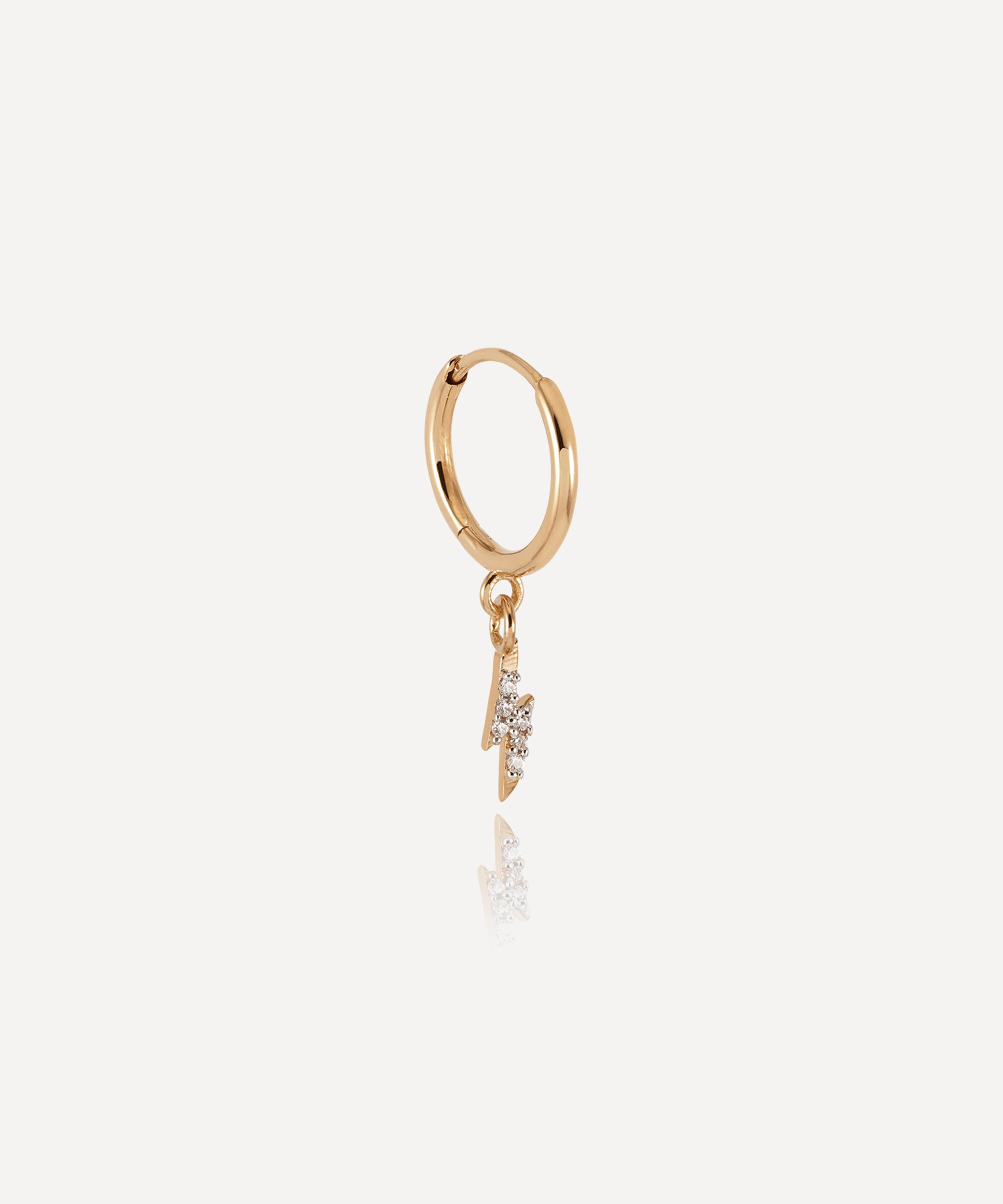 Rachel Jackson 9ct Gold Diamond Lightning Bolt Huggie Hoop Earring