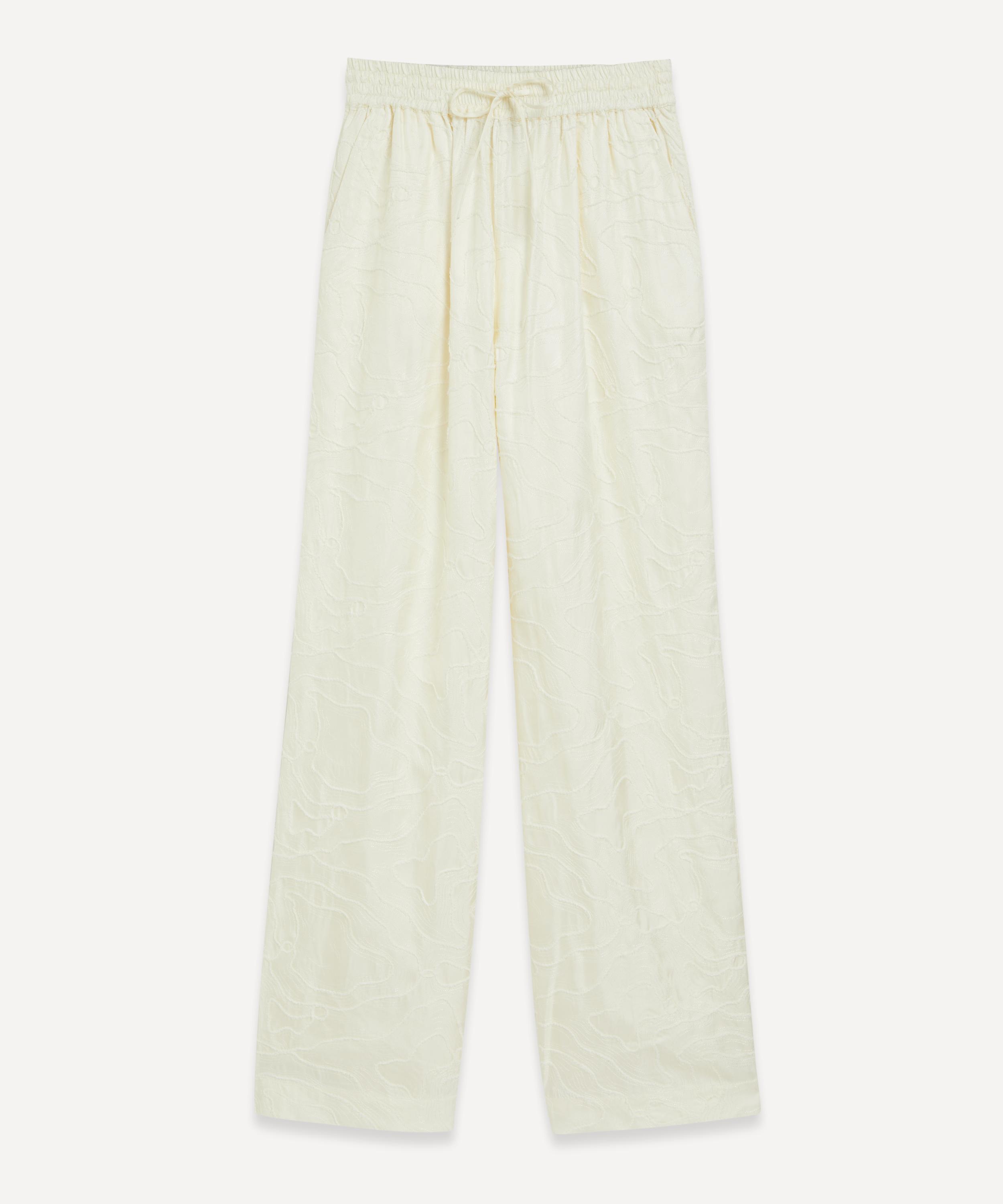 LOULOU STUDIO LOULOU STUDIO WOMEN'S BASILIA IVORY SILK EMBROIDERED TROUSERS 
