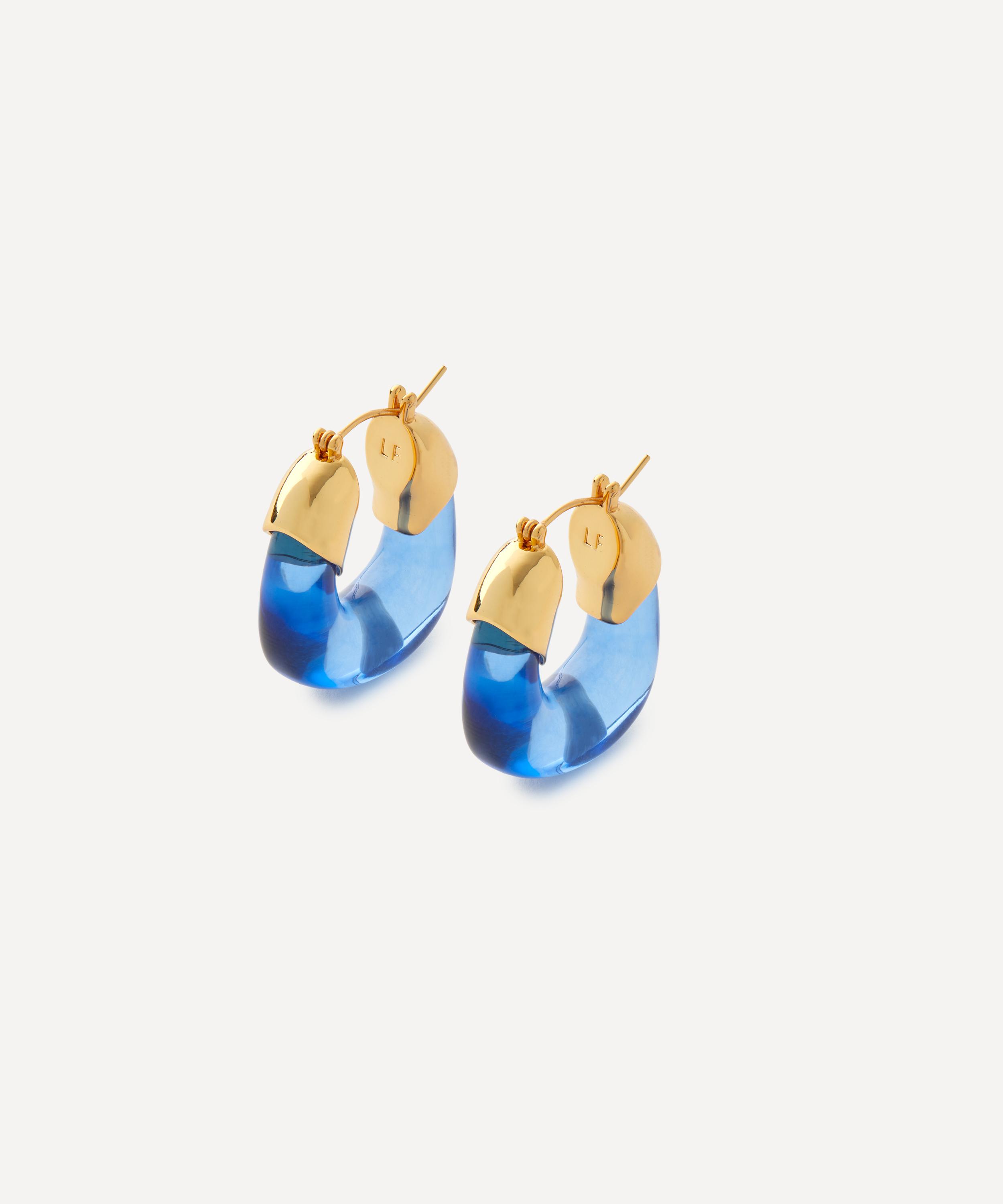 Lizzie Fortunato Gold-Plated Mini Organic Hoop Earrings Blue Luxury Christmas Gift / Present