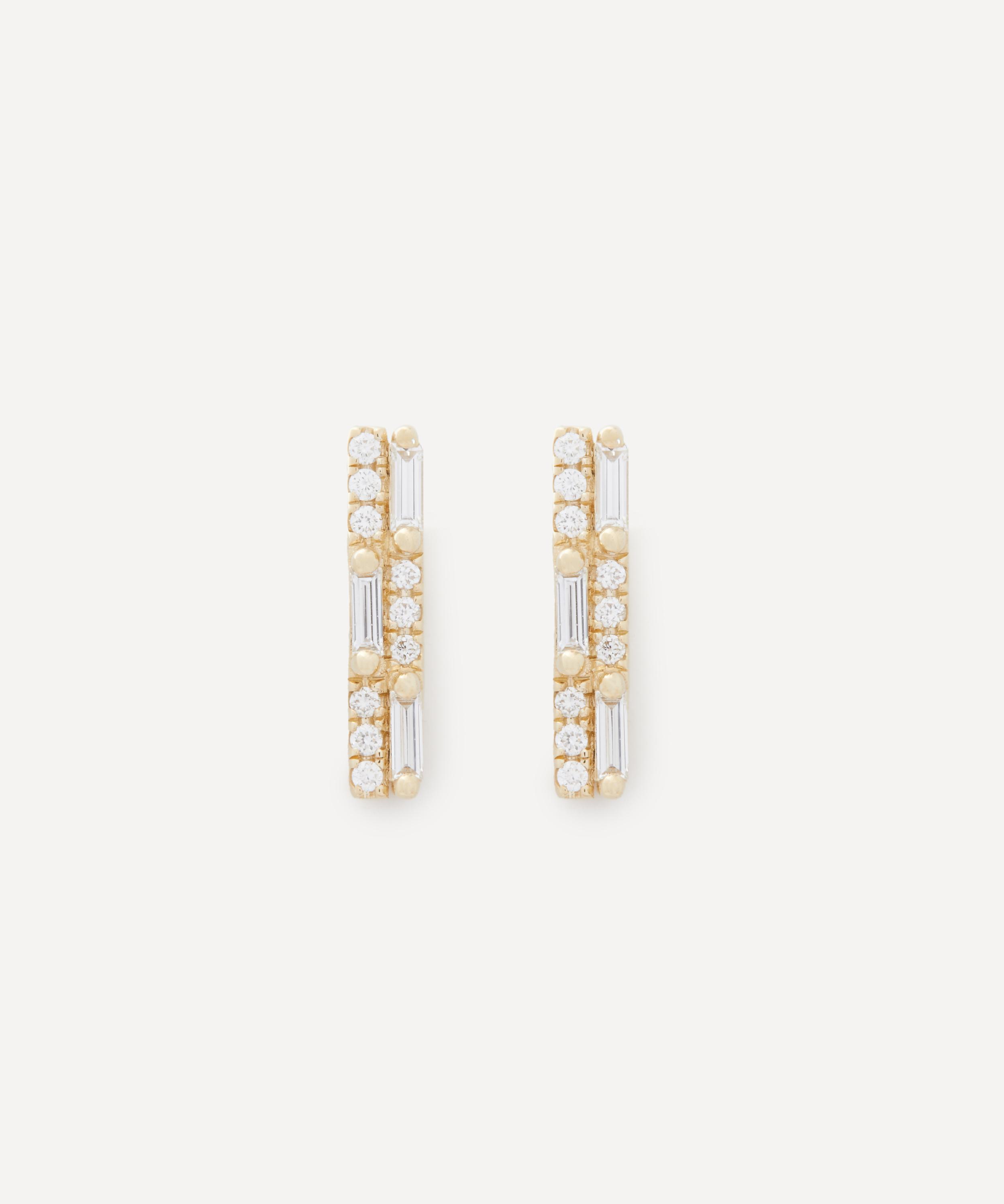 Suzanne Kalan 14ct Gold Mixed Diamond Bar Stud Earrings In Gold