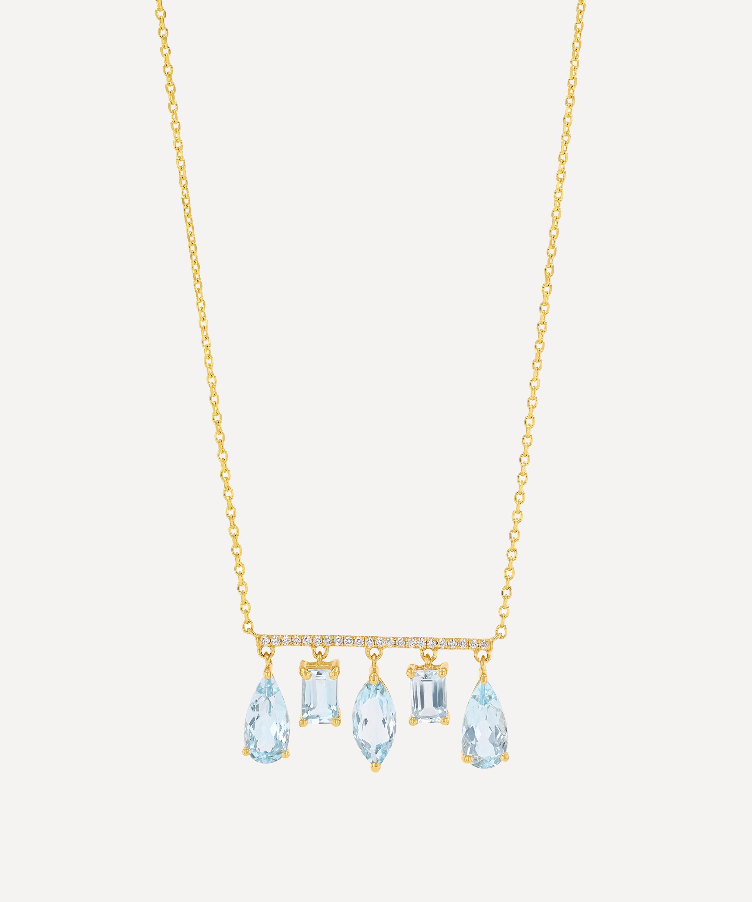 Suzanne Kalan 14ct Gold Mixed Blue Topaz Dangle Drop Bar Pendant Necklace