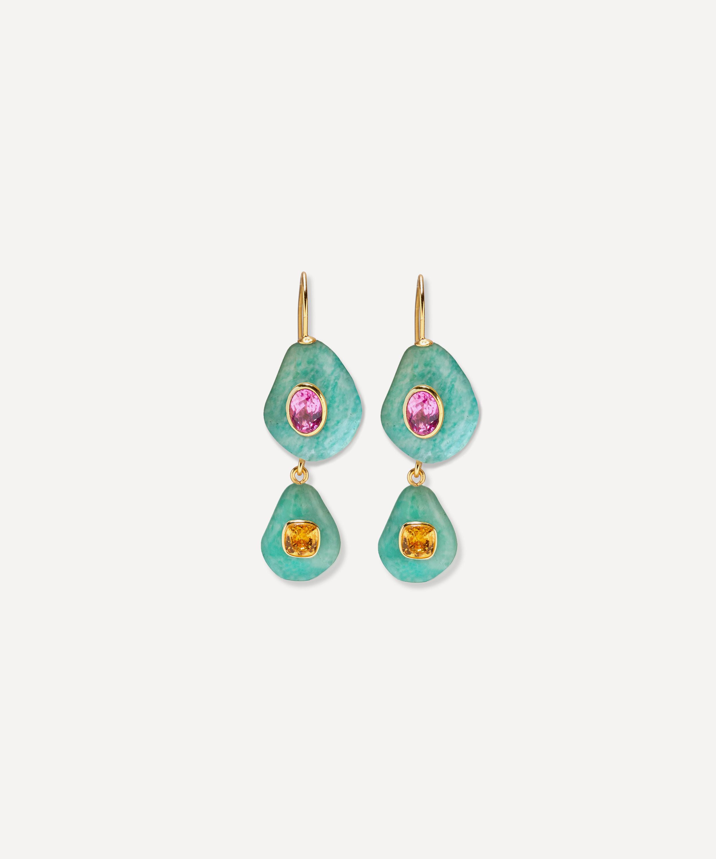 LIZZIE FORTUNATO LIZZIE FORTUNATO GOLD-PLATED STACKED STONE DROP EARRINGS 