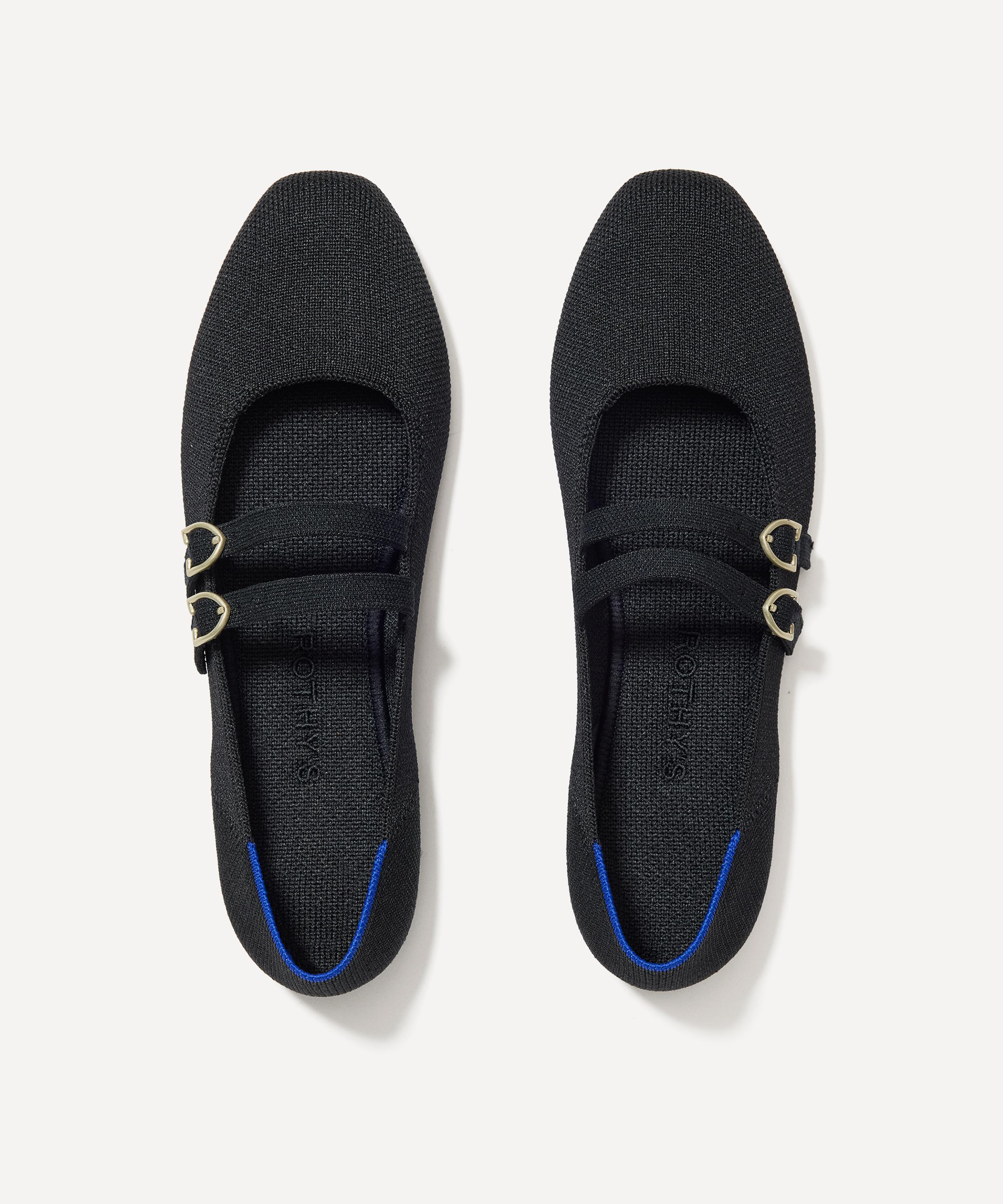 Rothys The Revelvet Double Buckle Mary Jane In Black/neutral