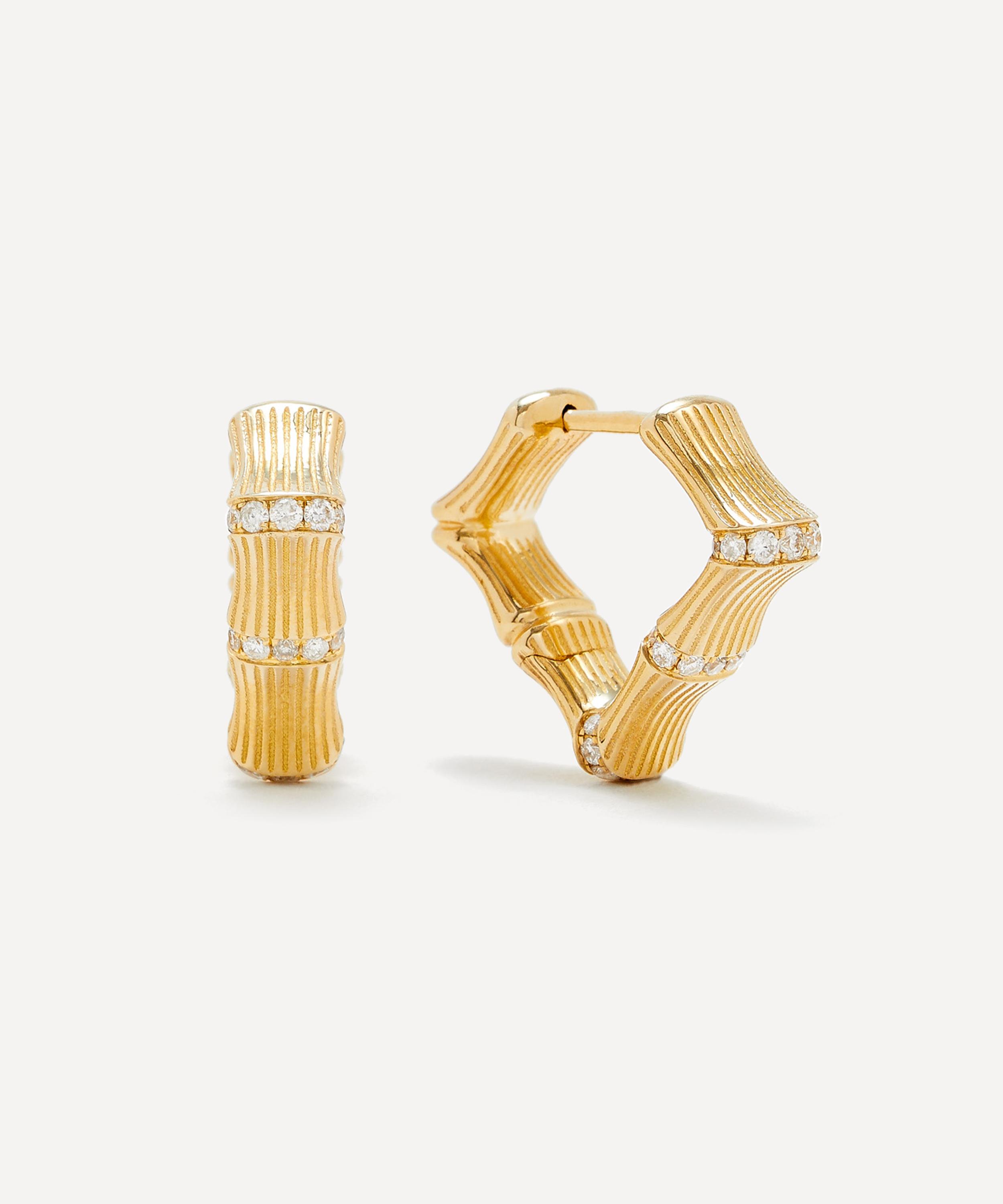 Yvonne Léon Yvonne Leon 9ct Gold Bamboo Diamond Hoop Earrings