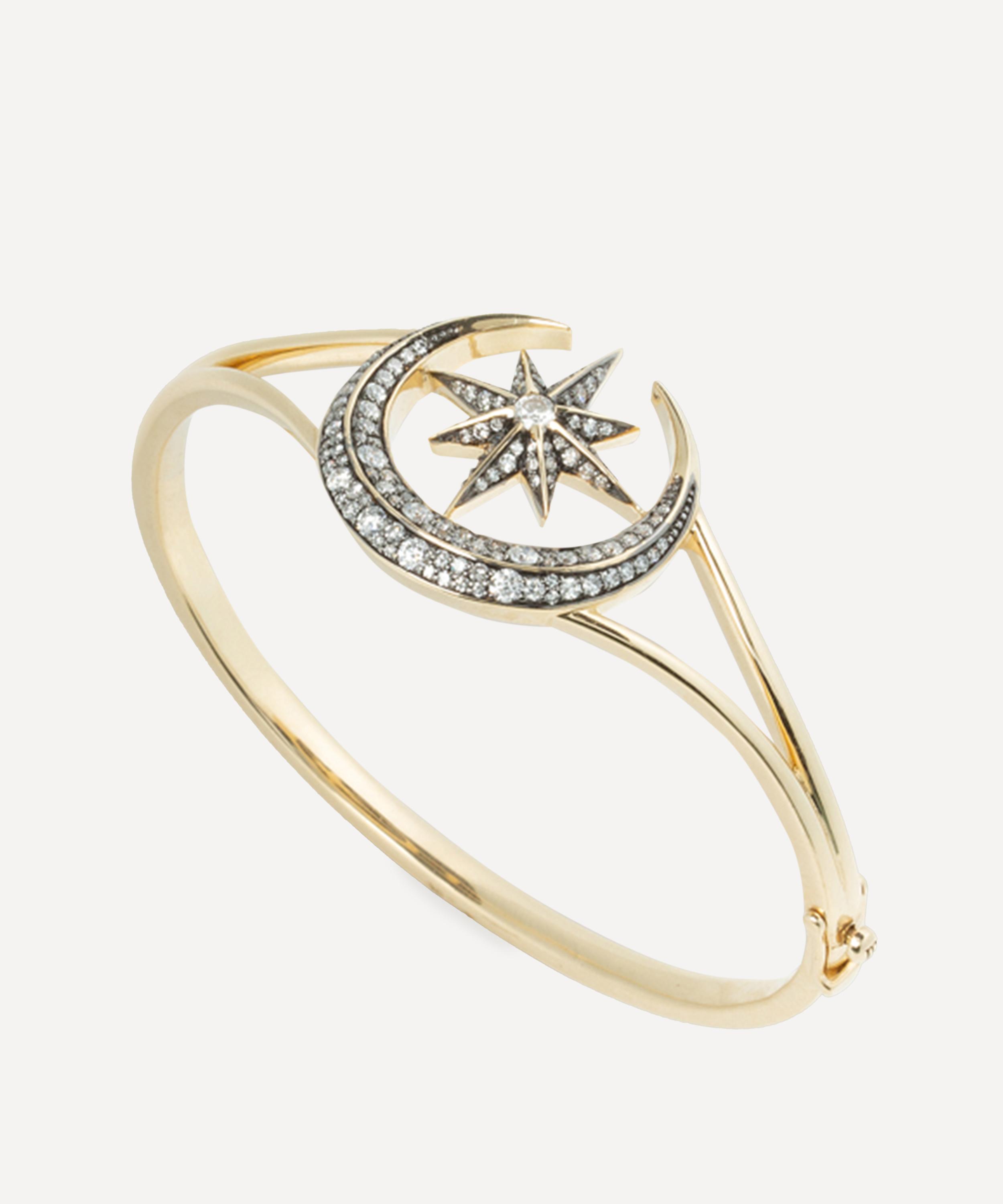 Lucy Delius Jewellery 14ct Gold Victorian Star And Moon Bangle Bracelet