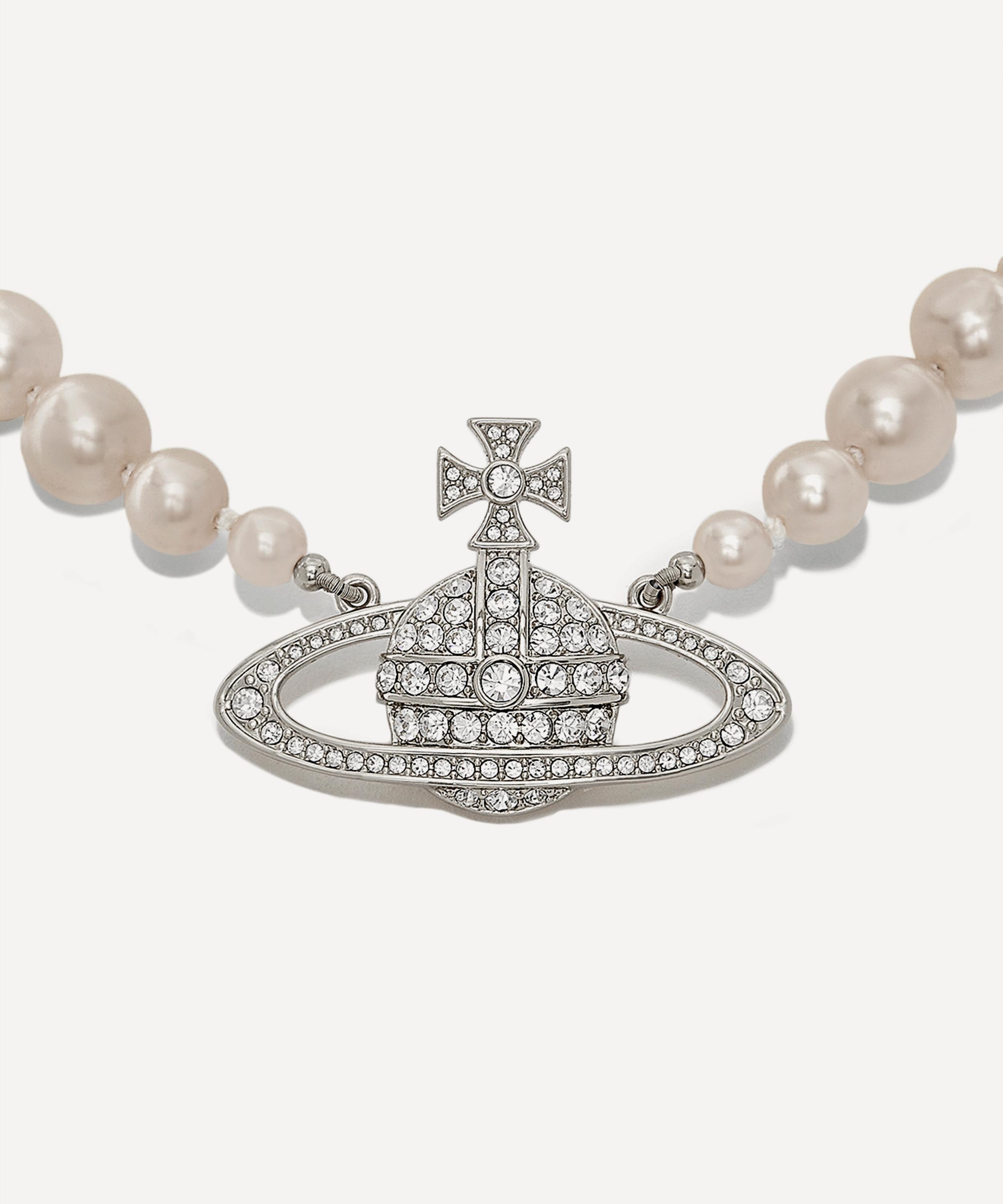 Vivienne Westwood Silver-tone One Row Pearl Bas Relief Choker Necklace