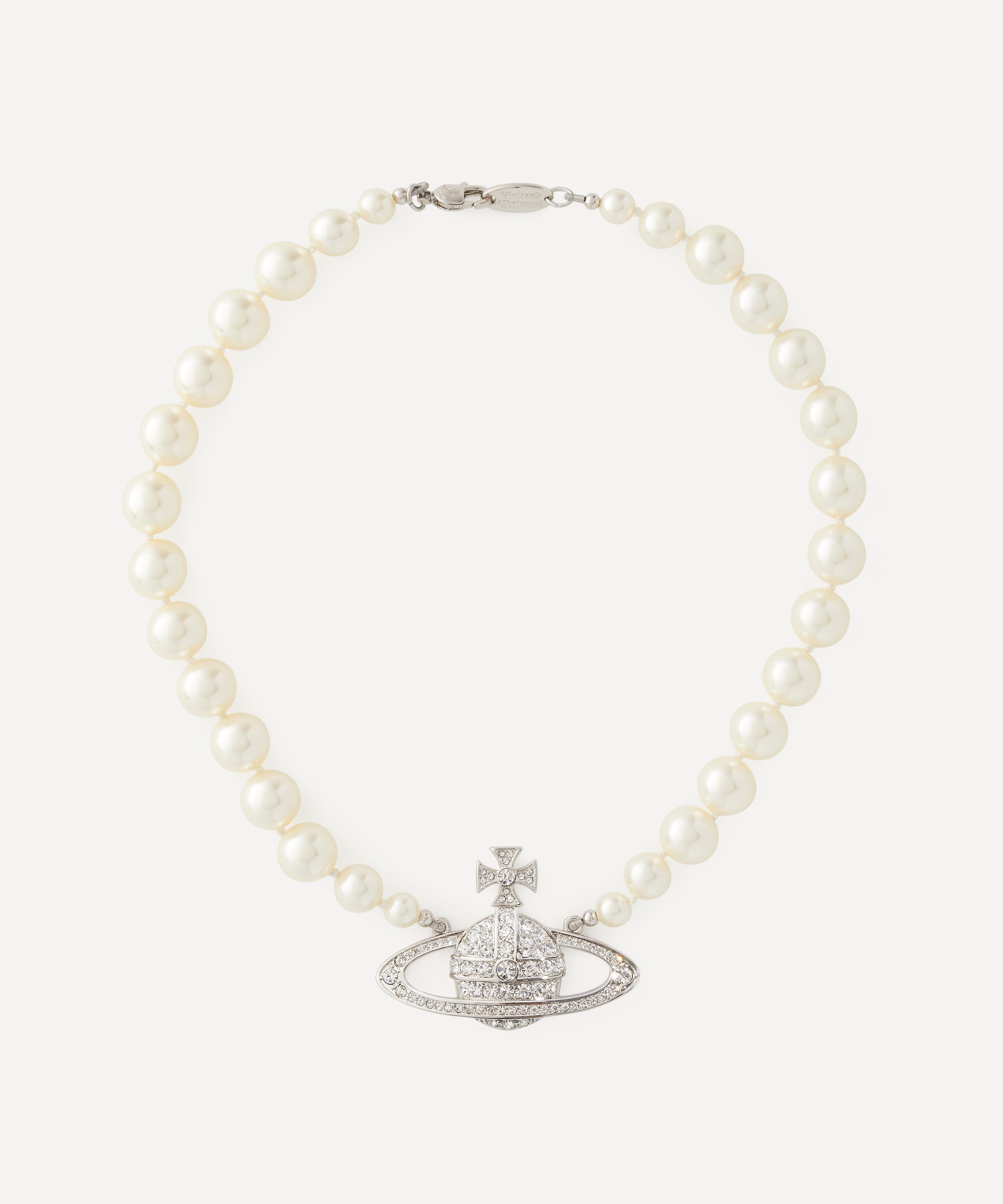 Vivienne Westwood Silver-tone One Row Pearl Bas Relief Choker Necklace
