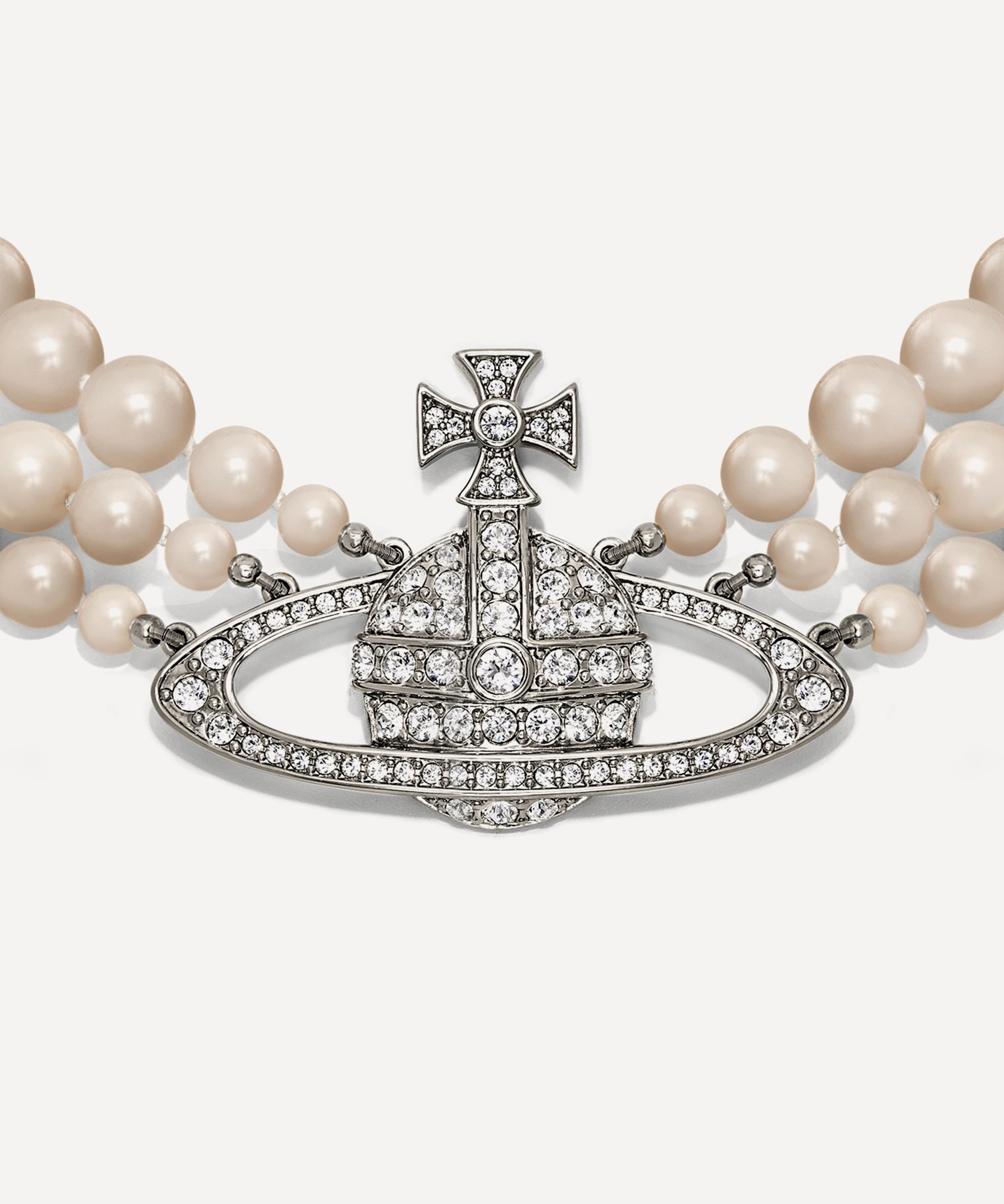 Vivienne Westwood Silver-tone Three Row Pearl Bas Relief Choker Necklace